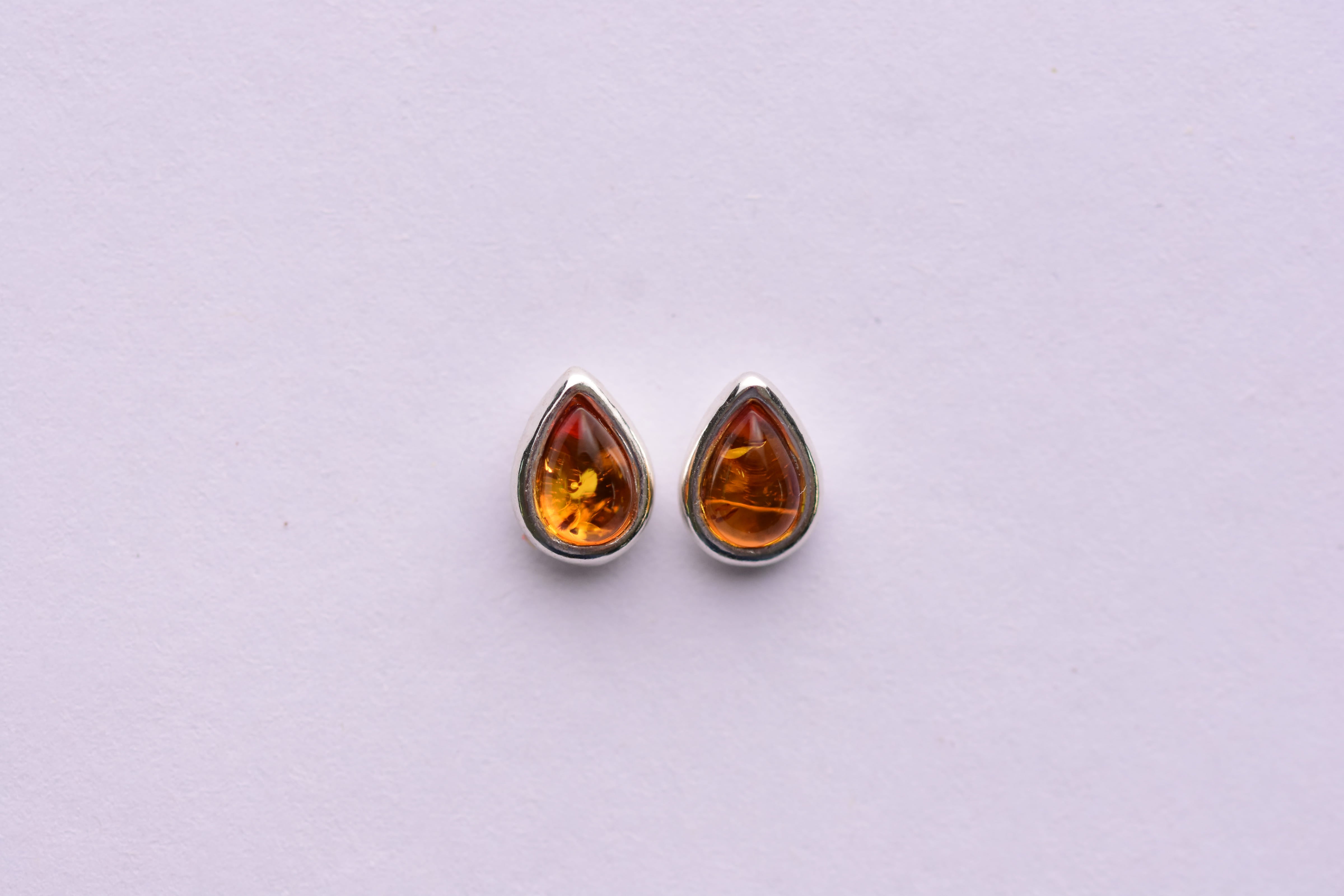 Lengyel borostyán fülbevaló ezüst foglalatban