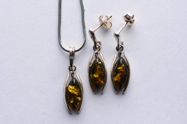 Lengyel borostyán köves ékszer szett ezüstbe foglalva