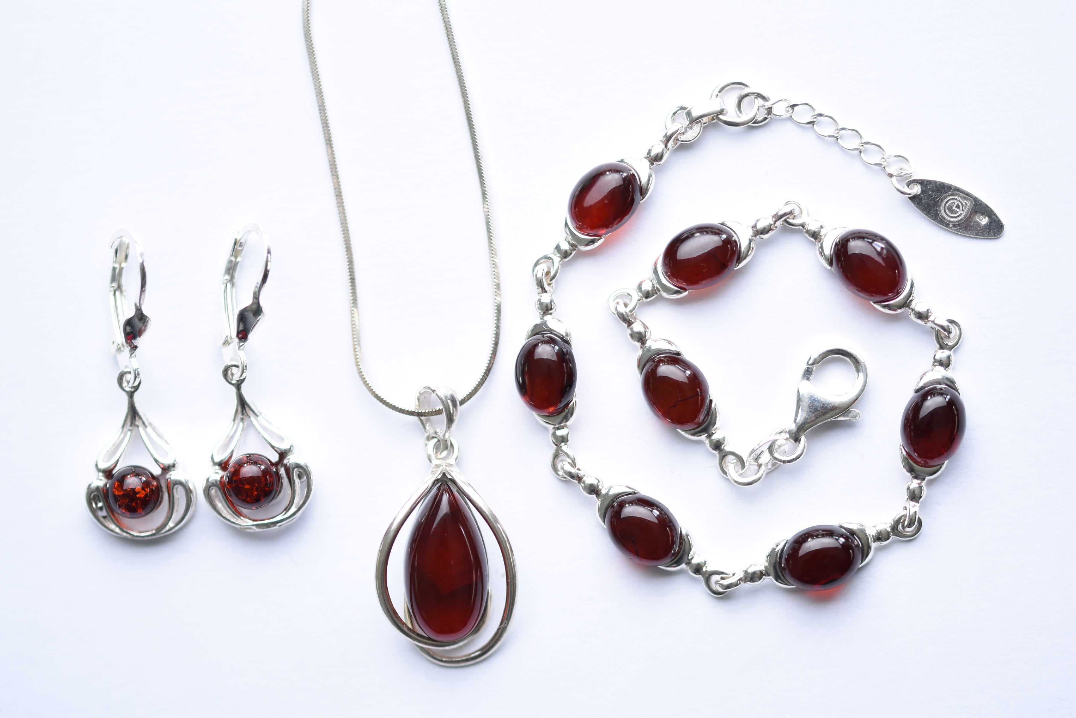 Lengyel borostyán ékszer szett ezüst foglalatban