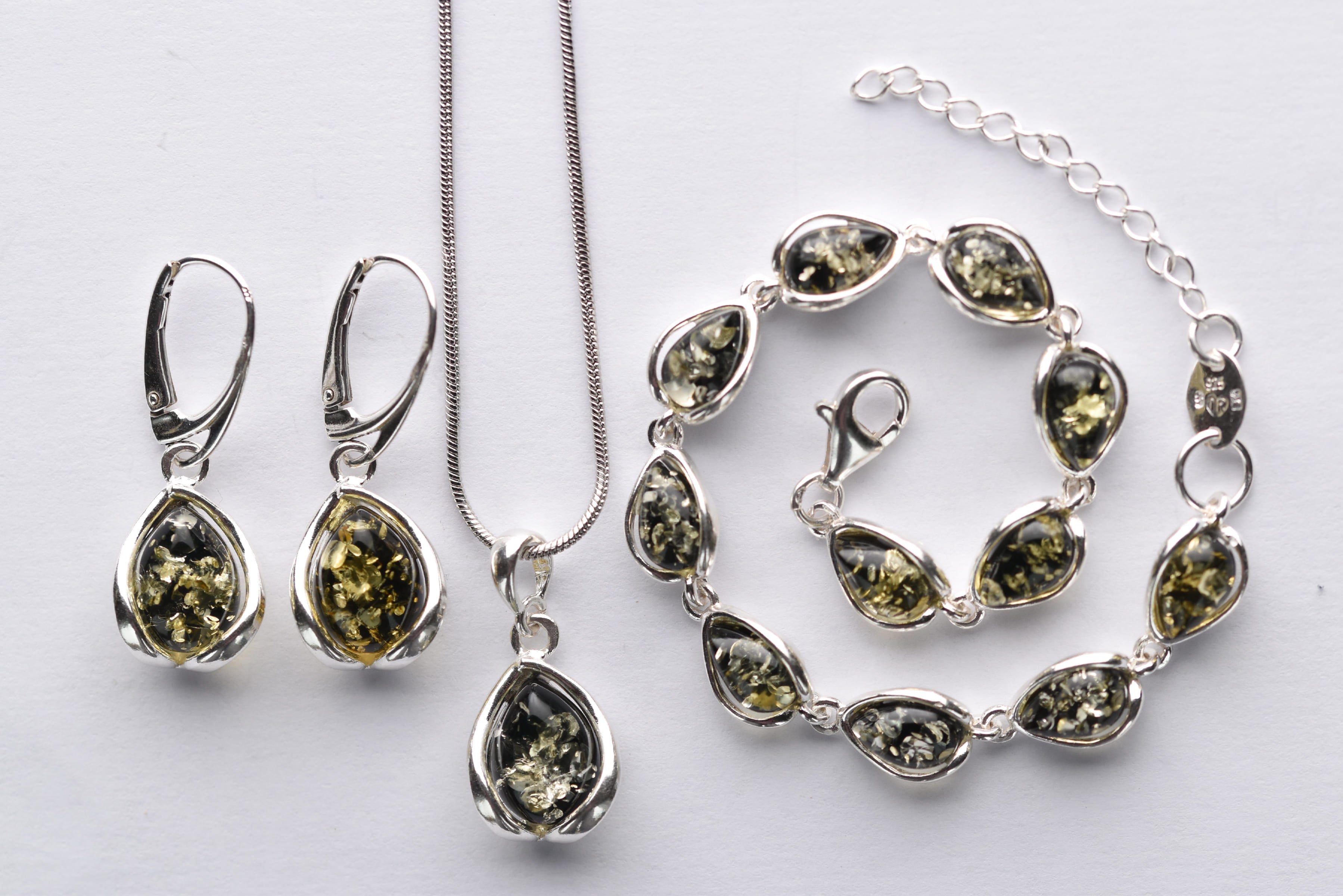 Lengyel borostyánkő ékszer szett ezüst foglalatban