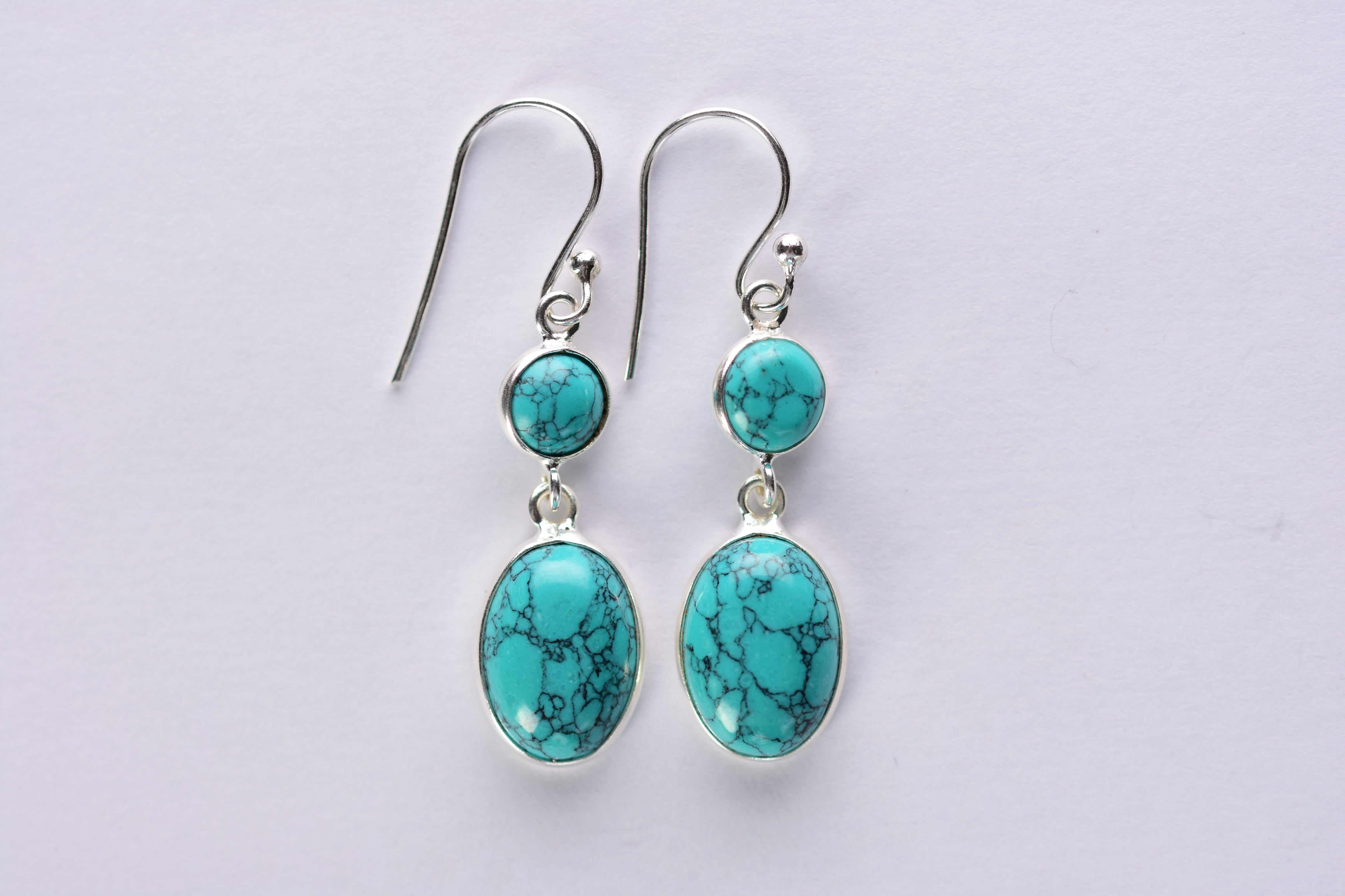 Türkiz köves fülbevaló ezüst foglalatban