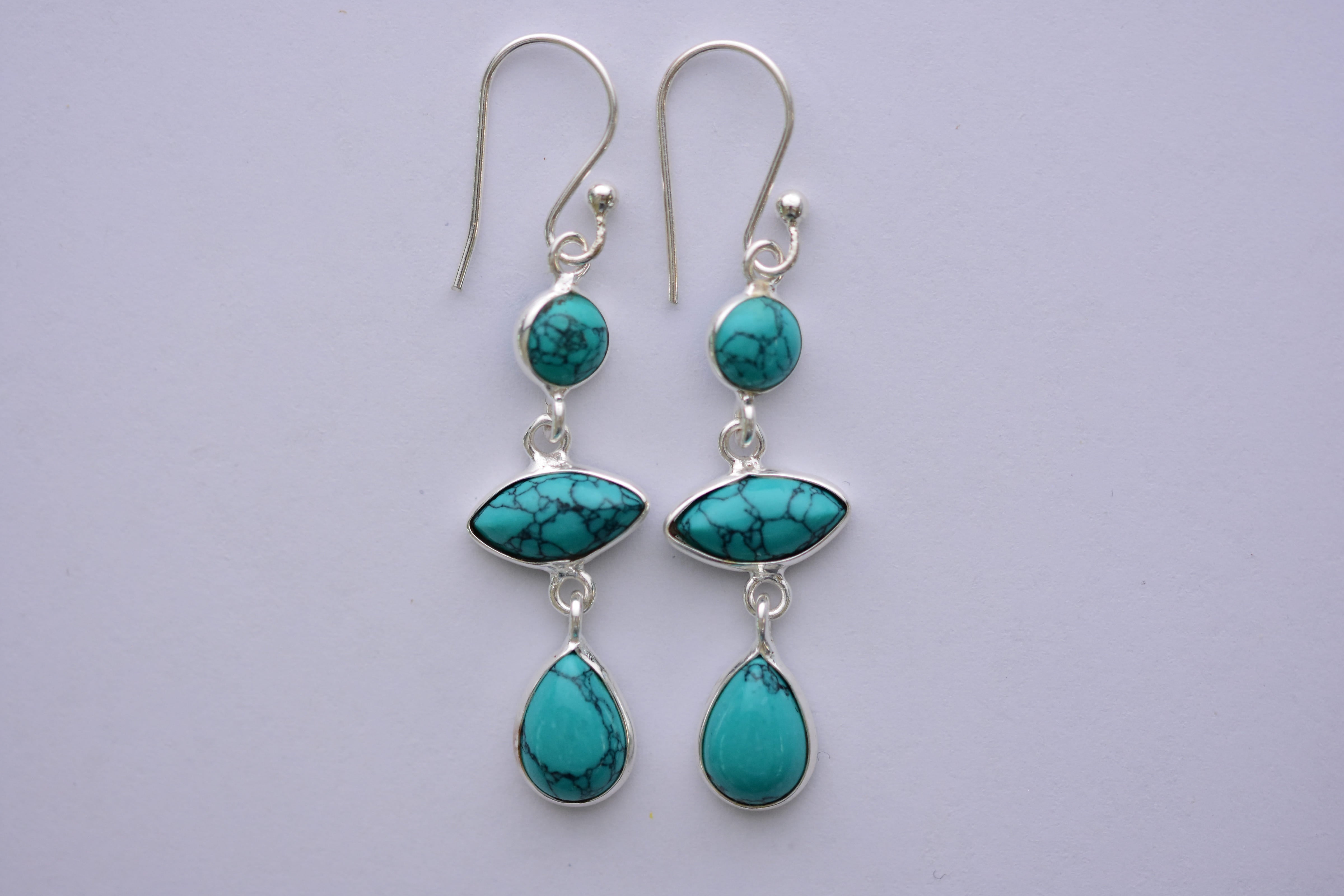 Türkiz fülbevaló ezüst foglalatban