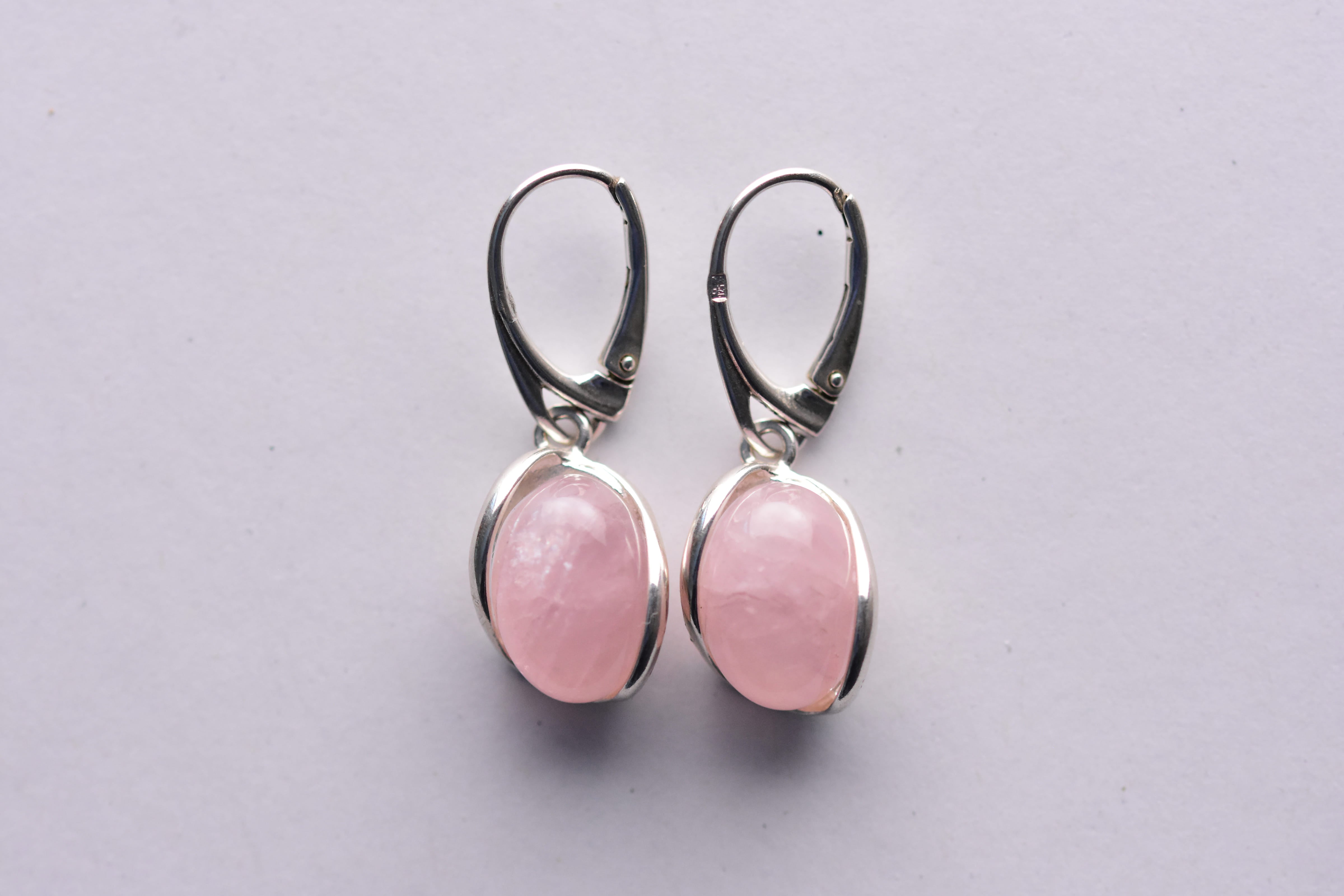 Rózsakvarc fülbevaló ezüst foglalatban