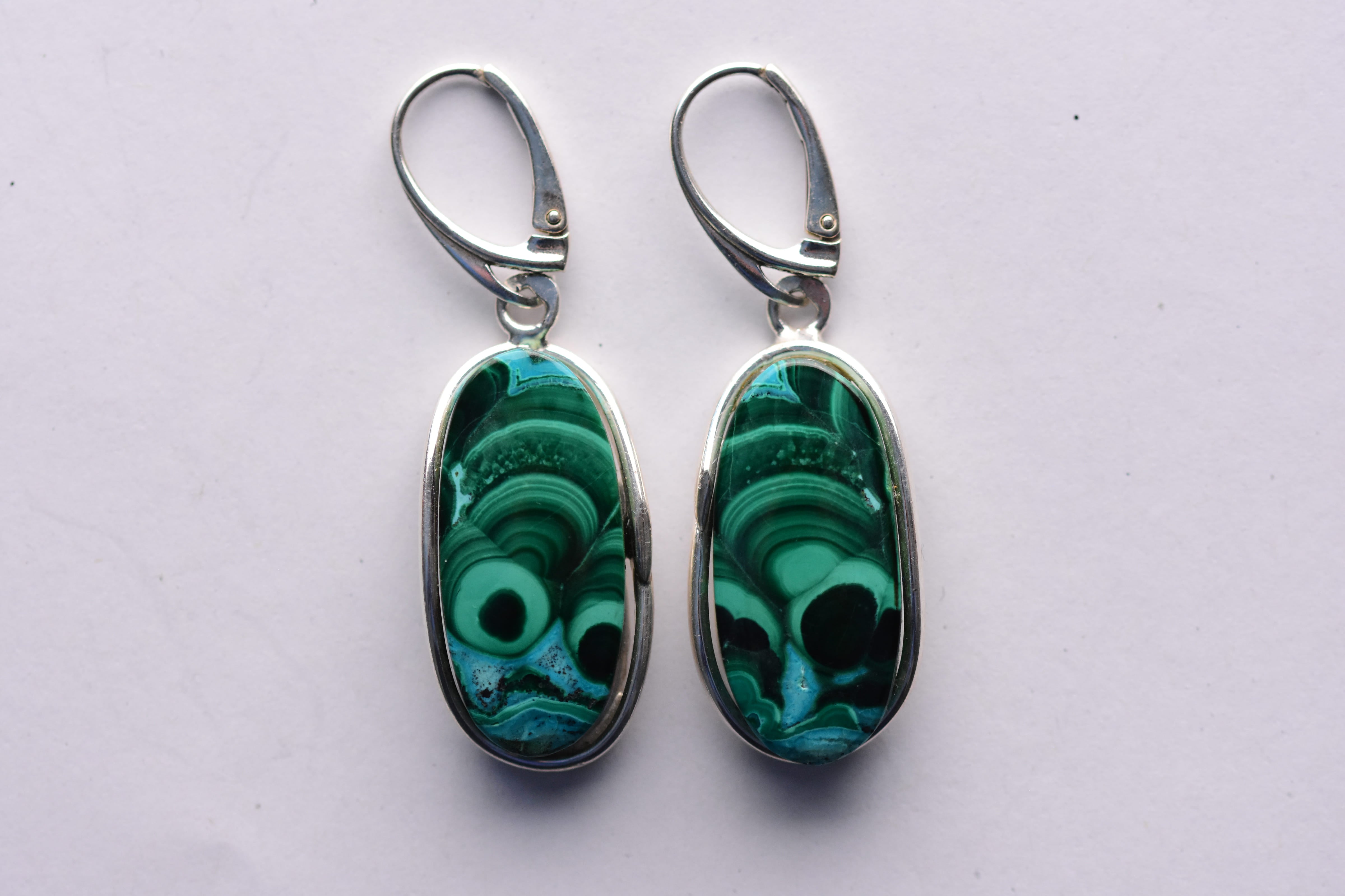 Azurit- malachit fülbevaló ezüst foglalatban