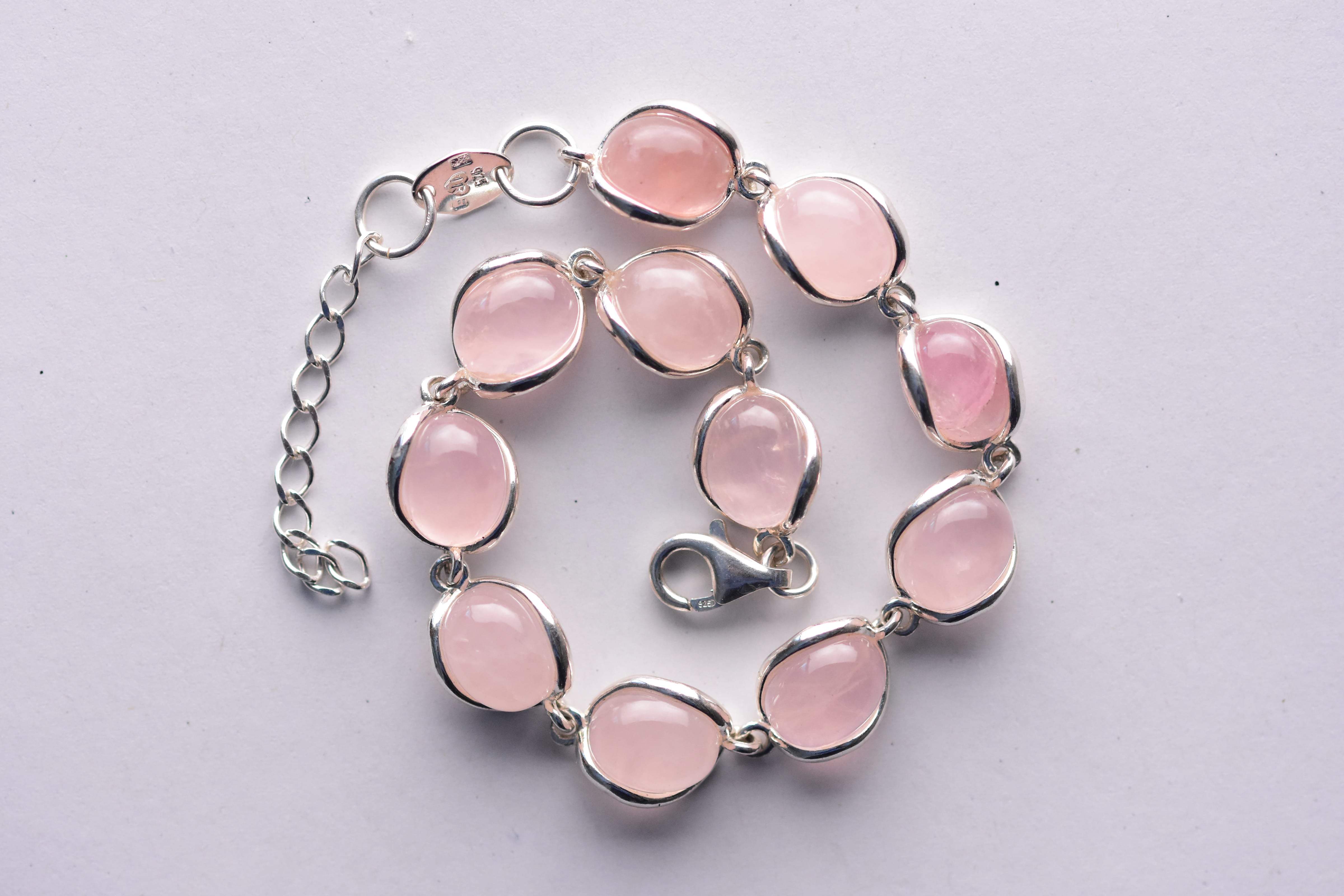 Rózsakvarc karkötő ezüst foglalatban