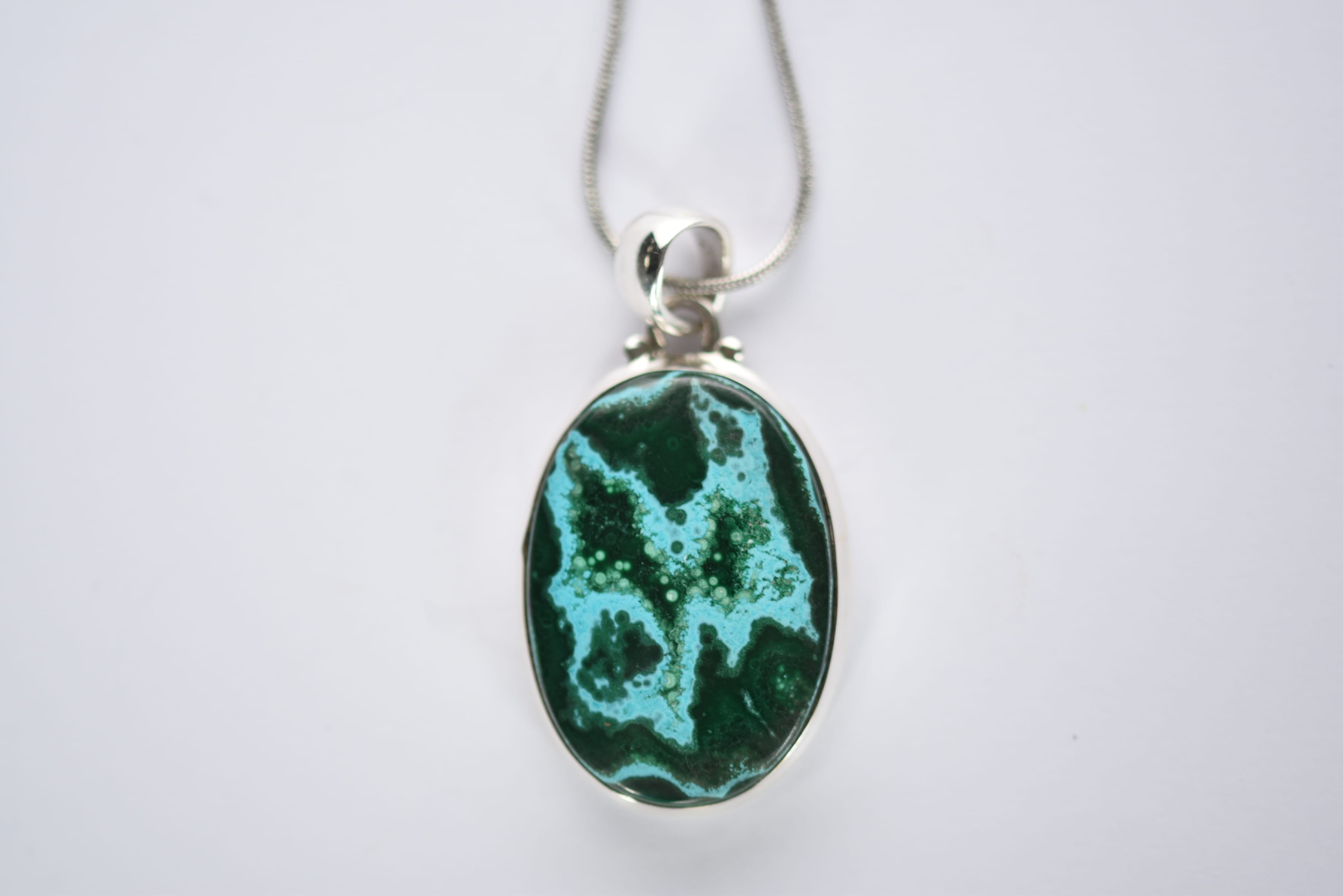 Krizokolla - malachit medál ezüstbe foglalva