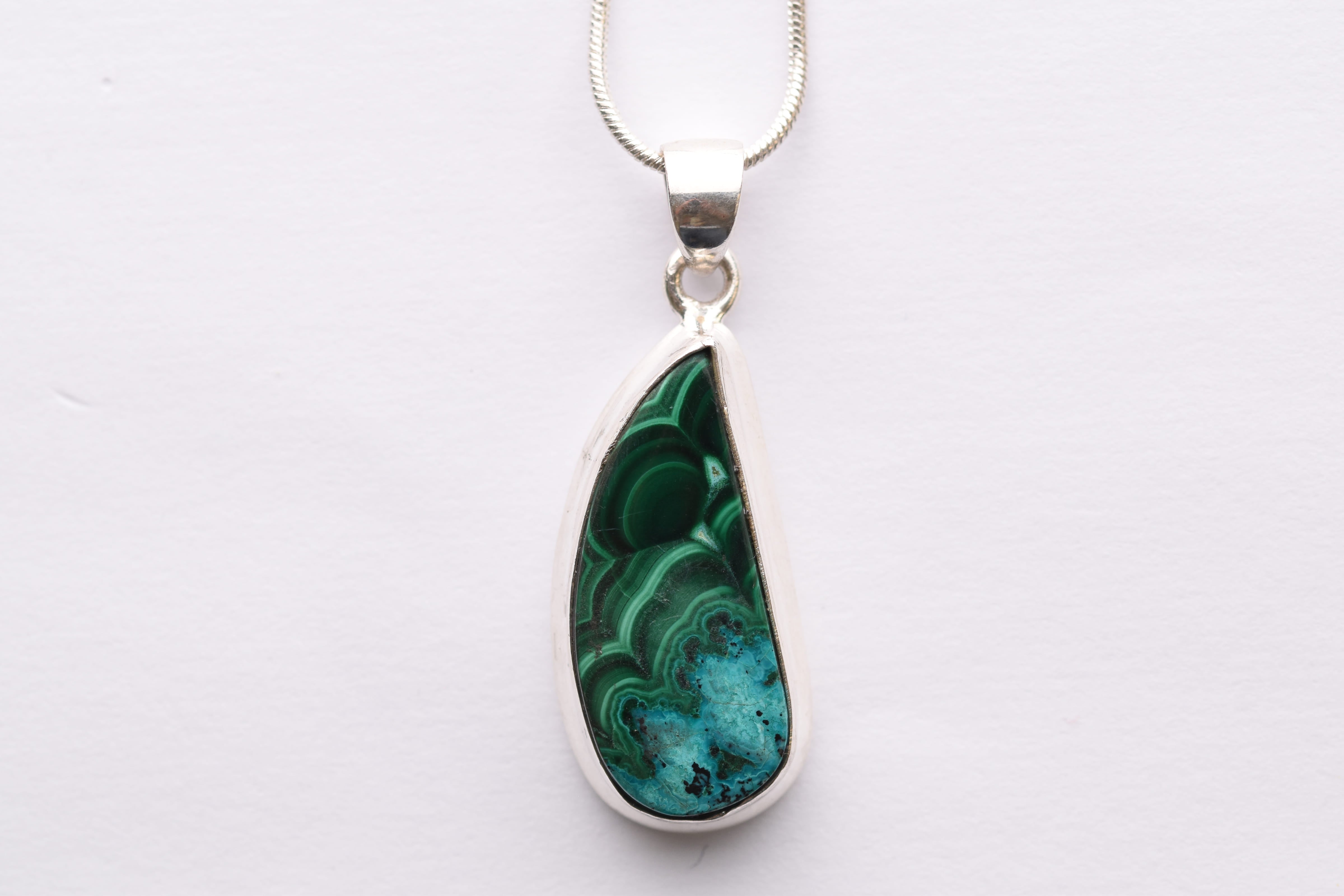 Azurit- malachit medál ezüstbe foglalva