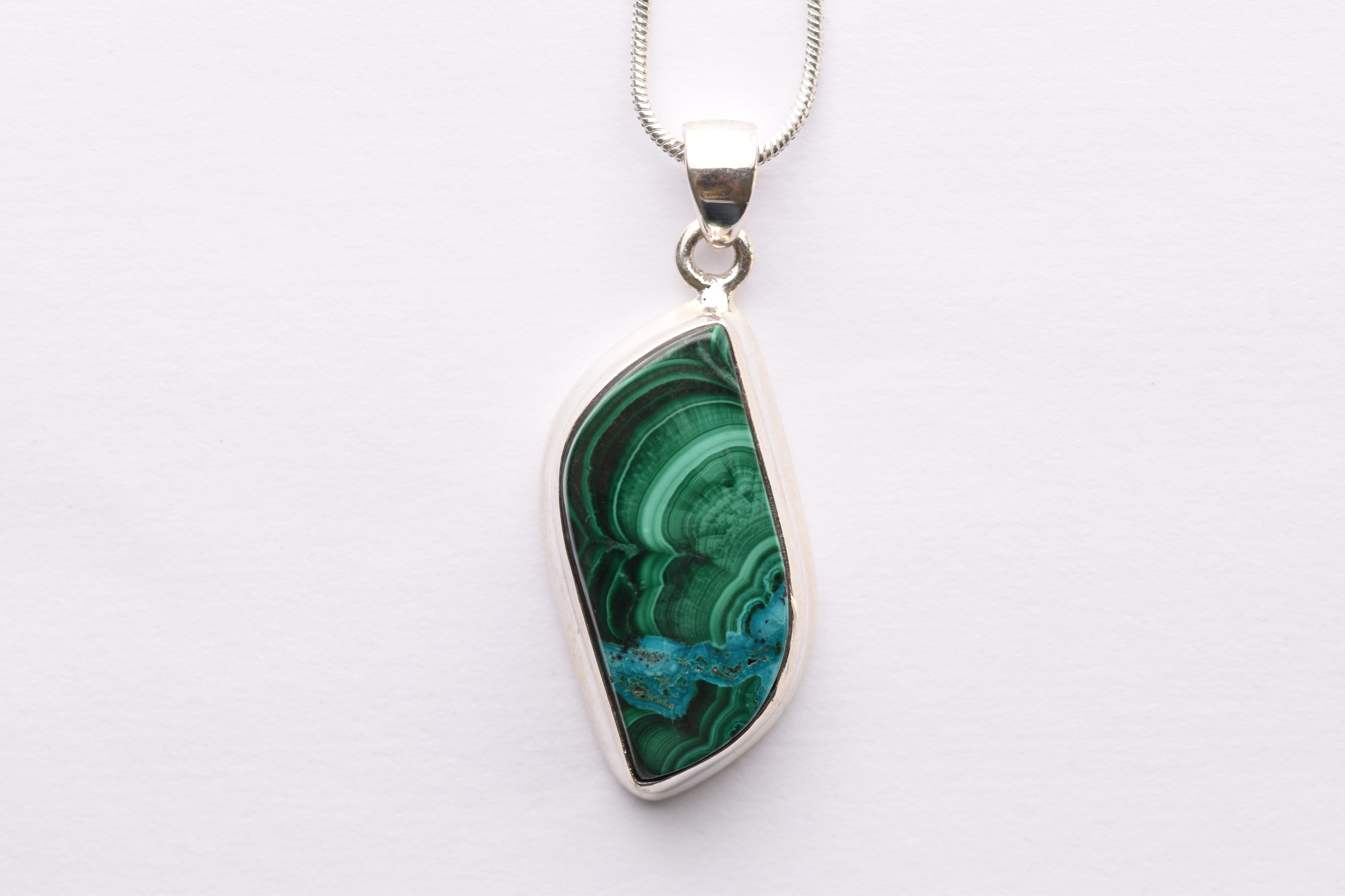 Azurit- malachit medál ezüstbe foglalva