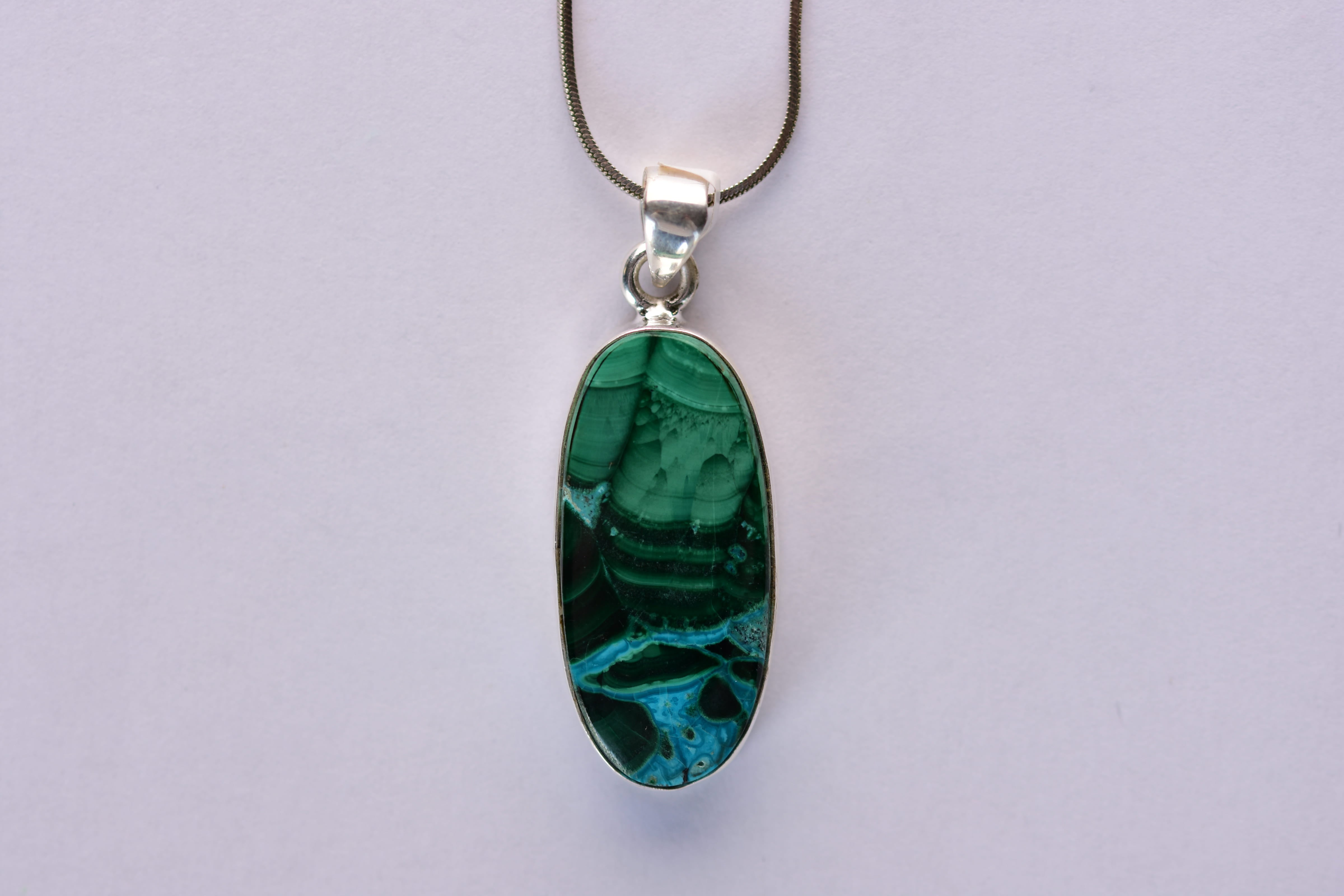 Azurit- malachit köves medál ezüstbe foglalva