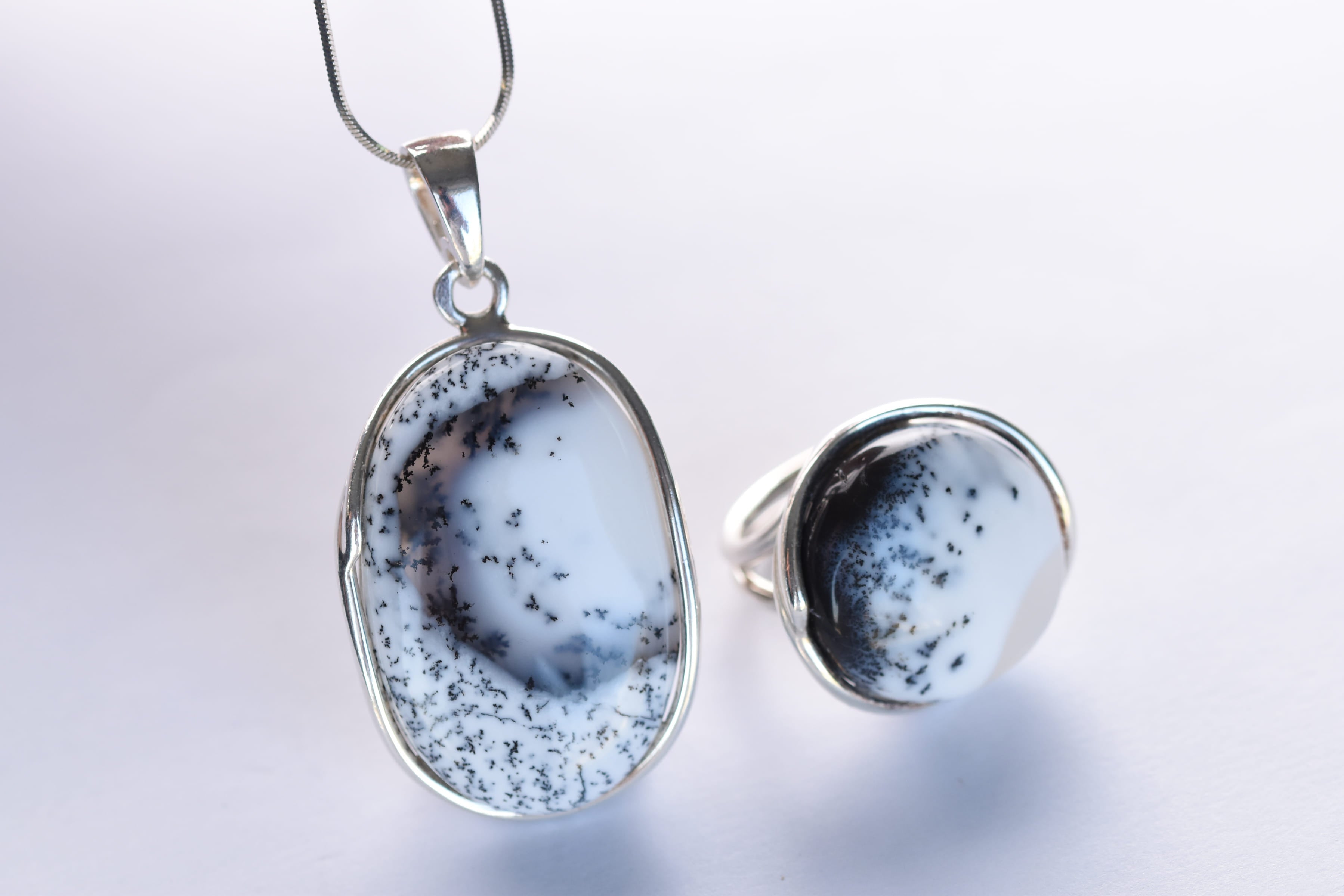 Dendrites achát köves ékszer szett ezüst foglaltban