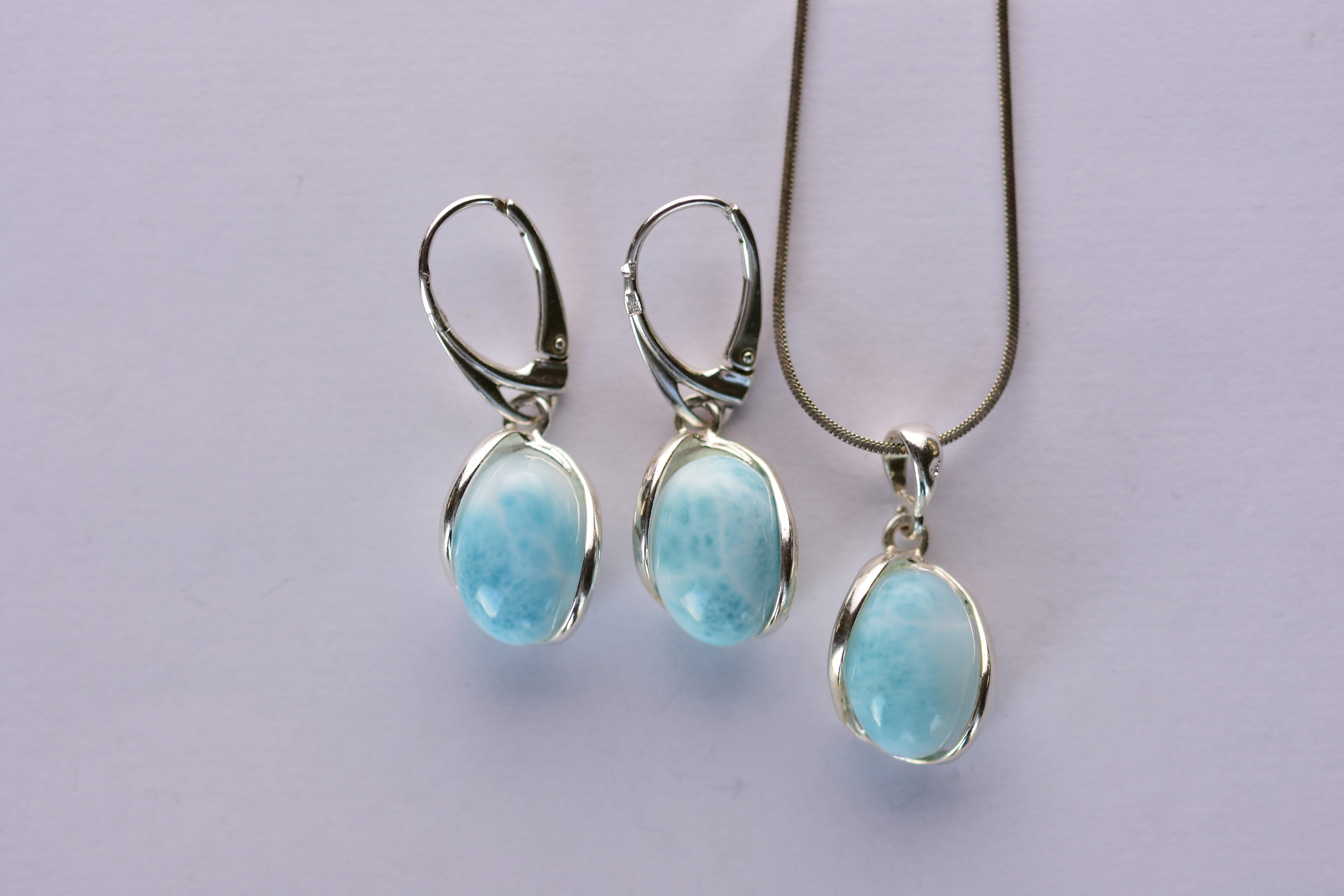 Larimar köves ékszer szett ezüstbe fogalalva