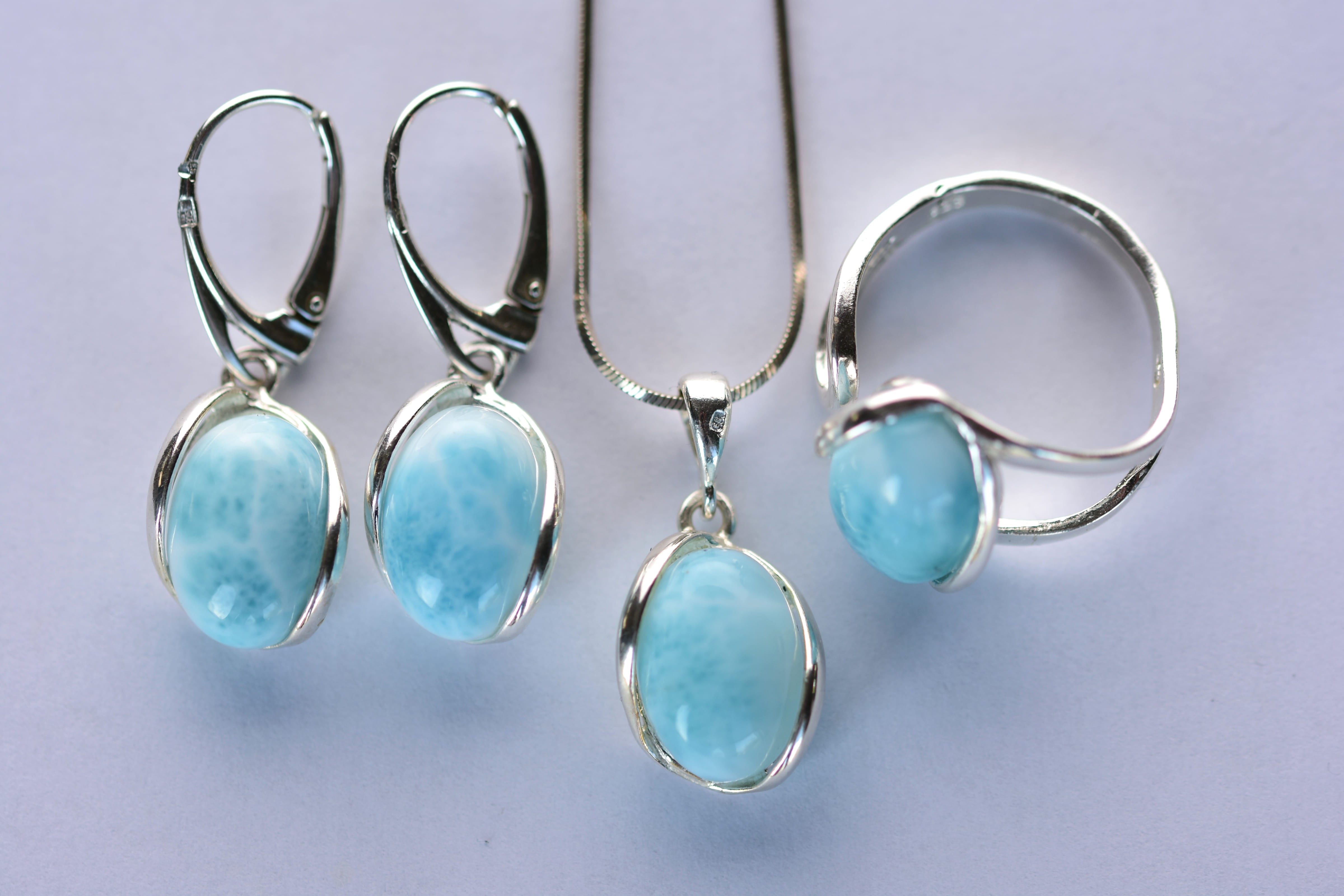 Larimar köves ékszer szett ezüstbe fogalalva