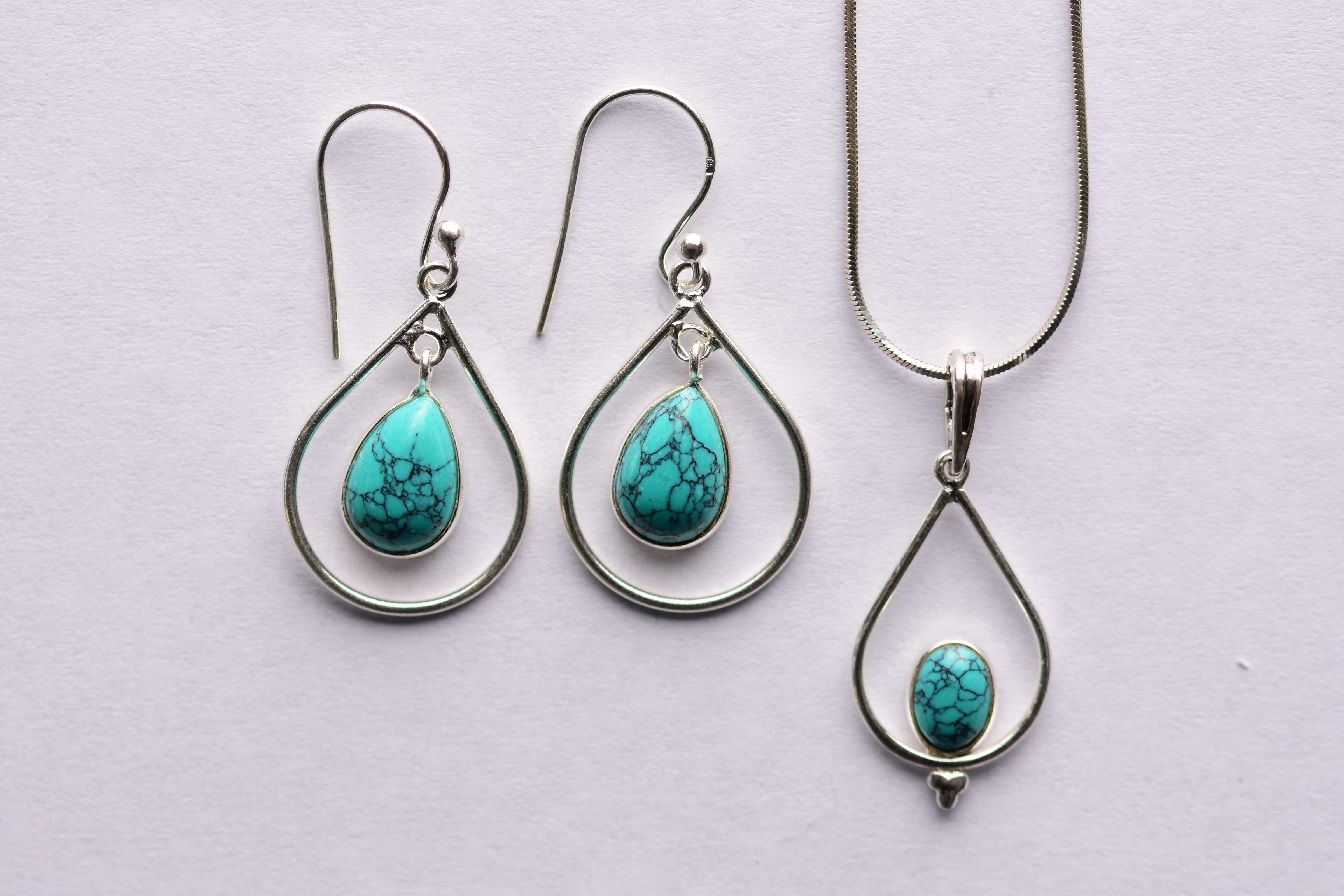 Türkiz köves ékszer szett ezüst foglalatban