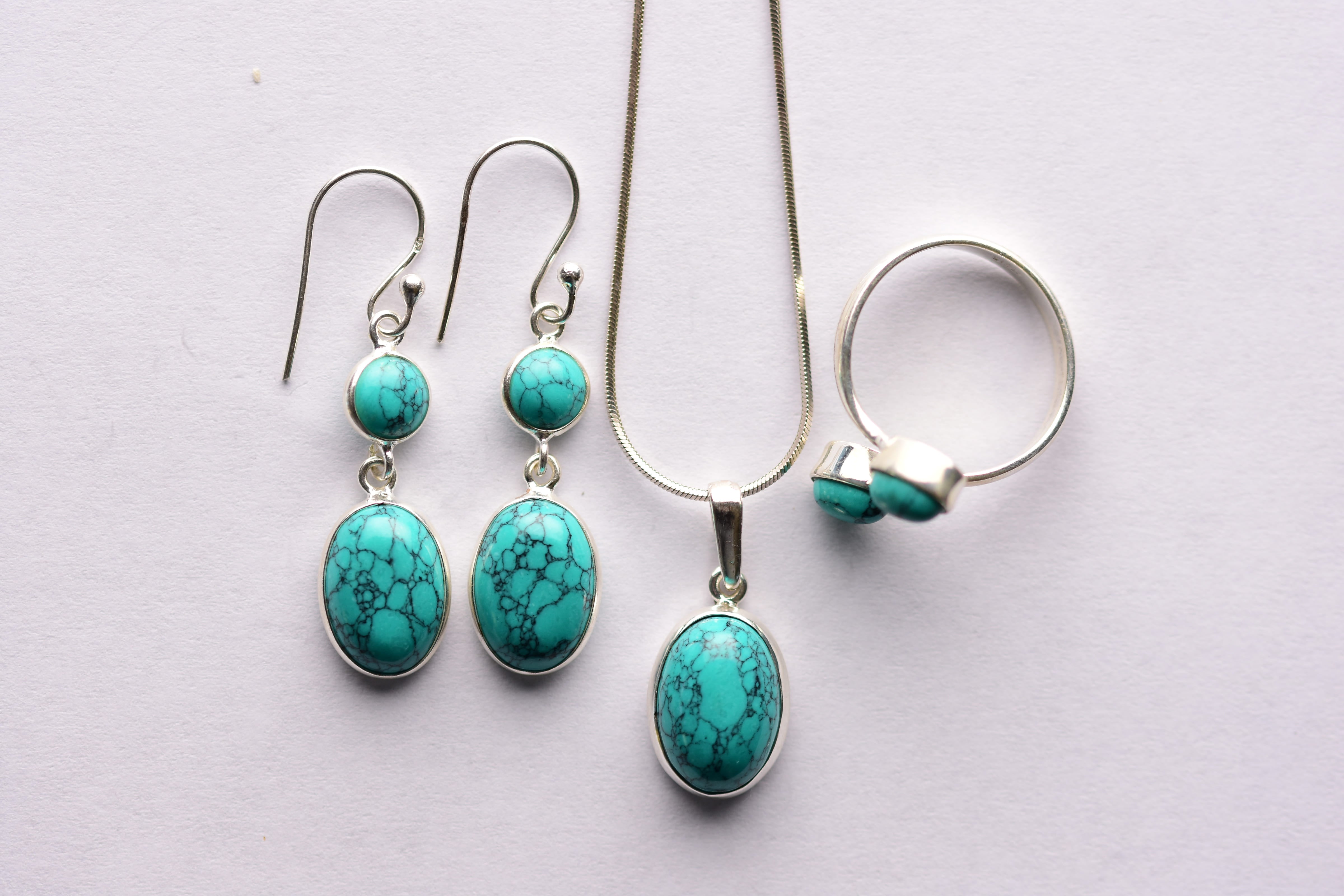 Türkiz ékszer szett ezüst foglalatban