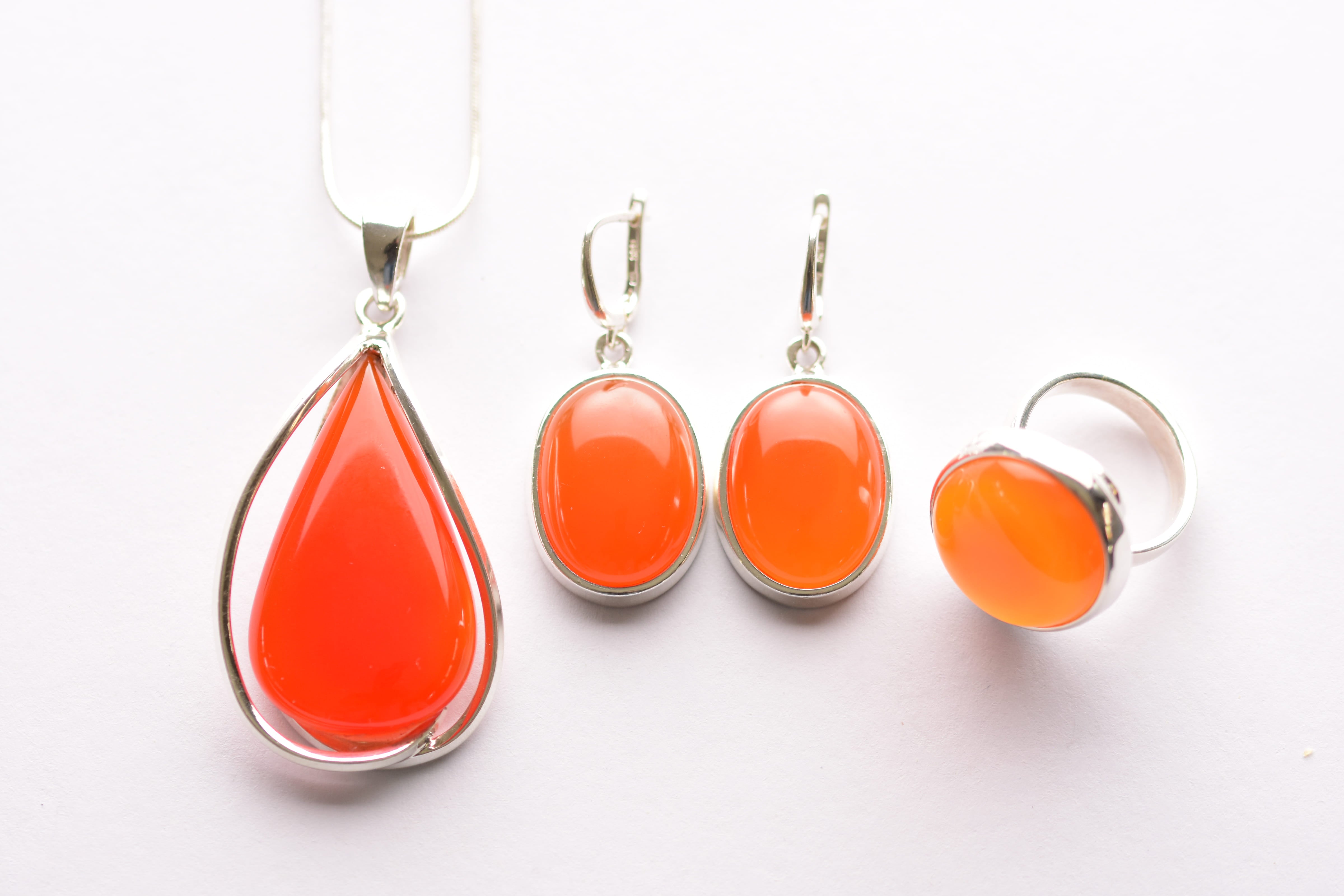 Karneol köves ékszer szett ezüst foglalatban