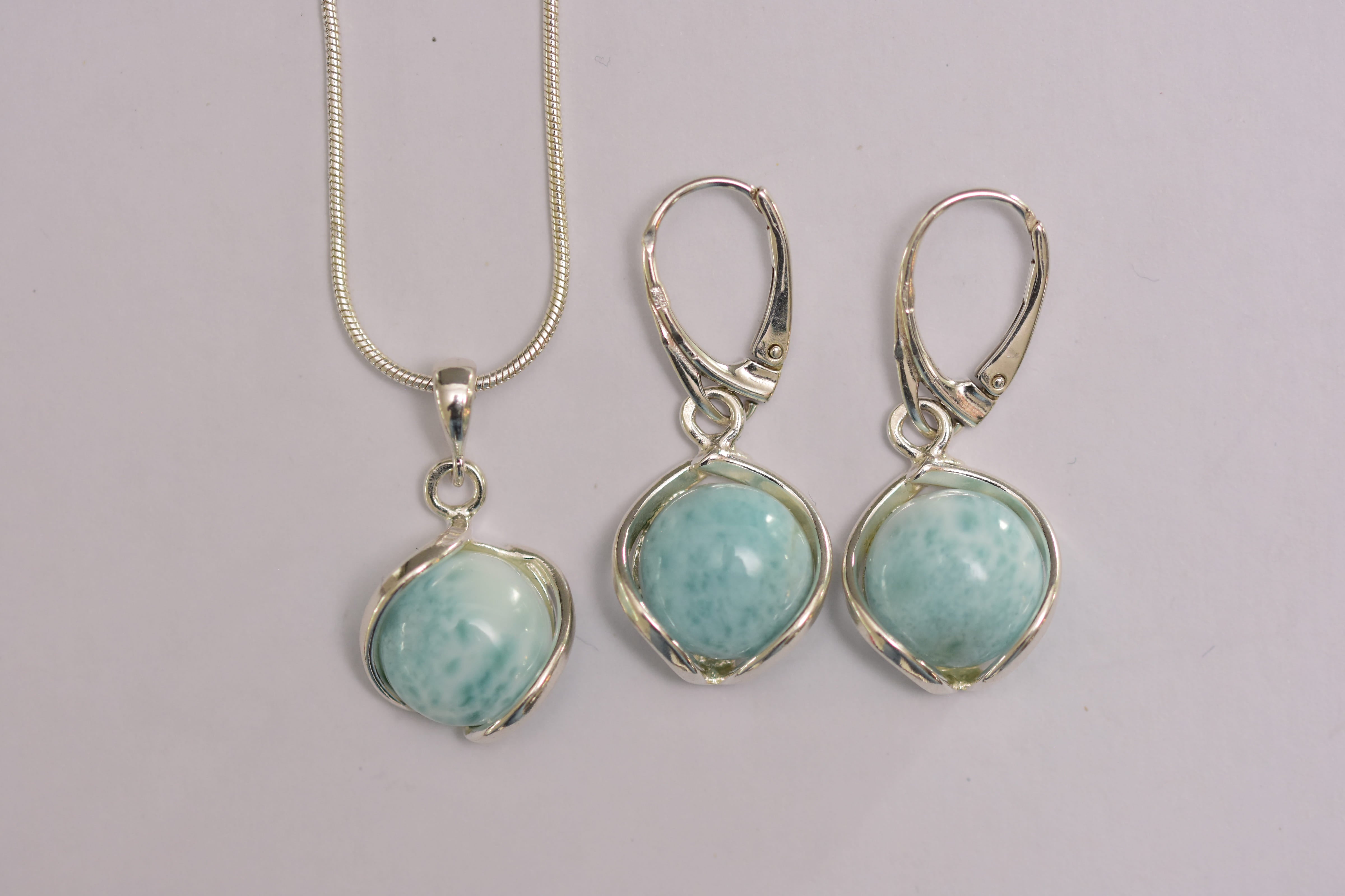 Larimar köves ékszer szett ezüst foglalatban