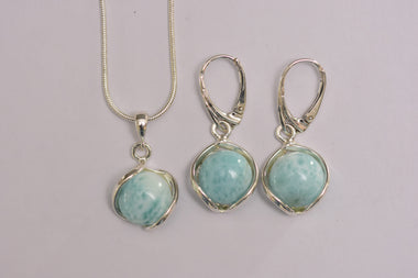 Larimar köves ékszer szett ezüst foglalatban