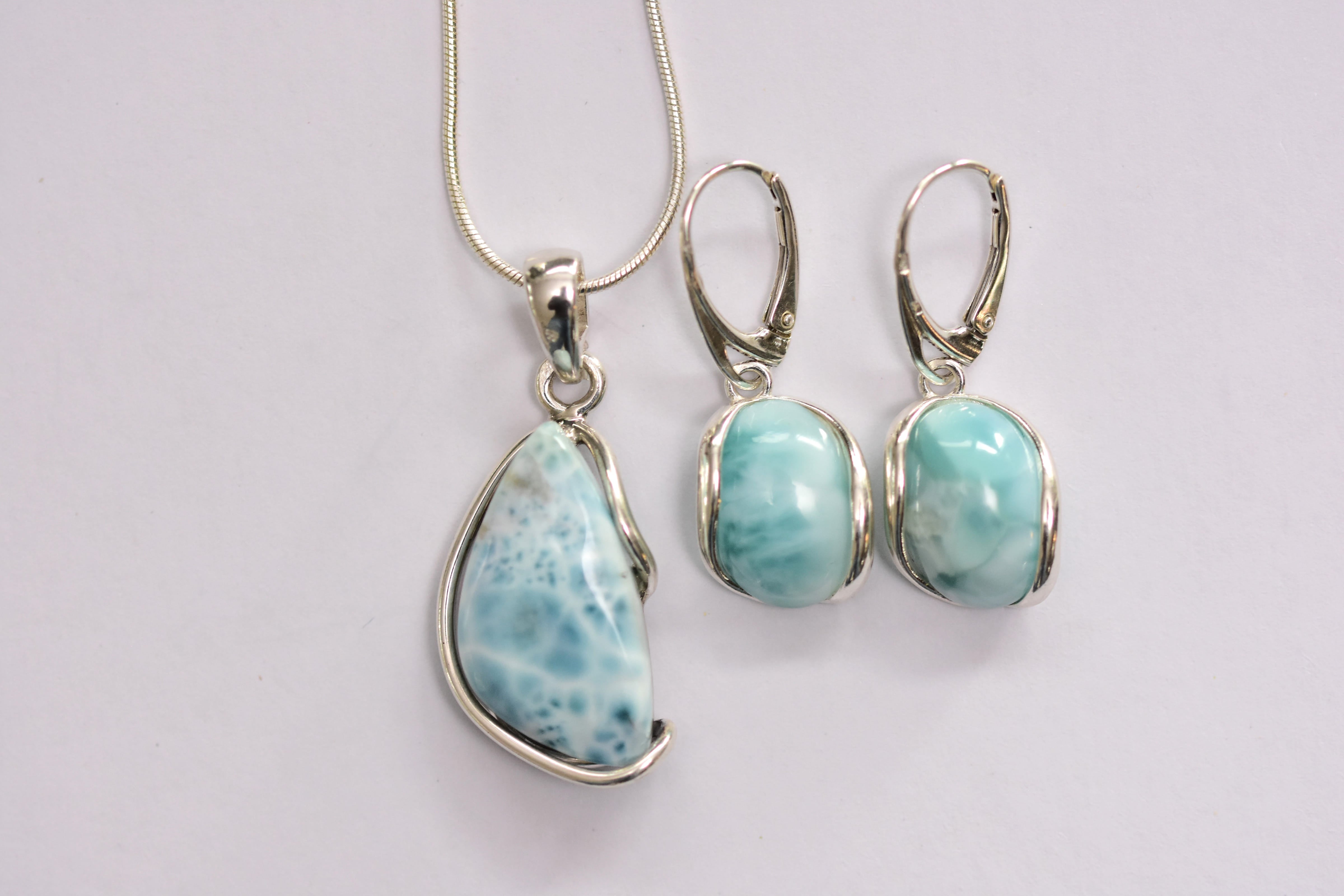 Larimar köves ékszer szett ezüst foglalatban