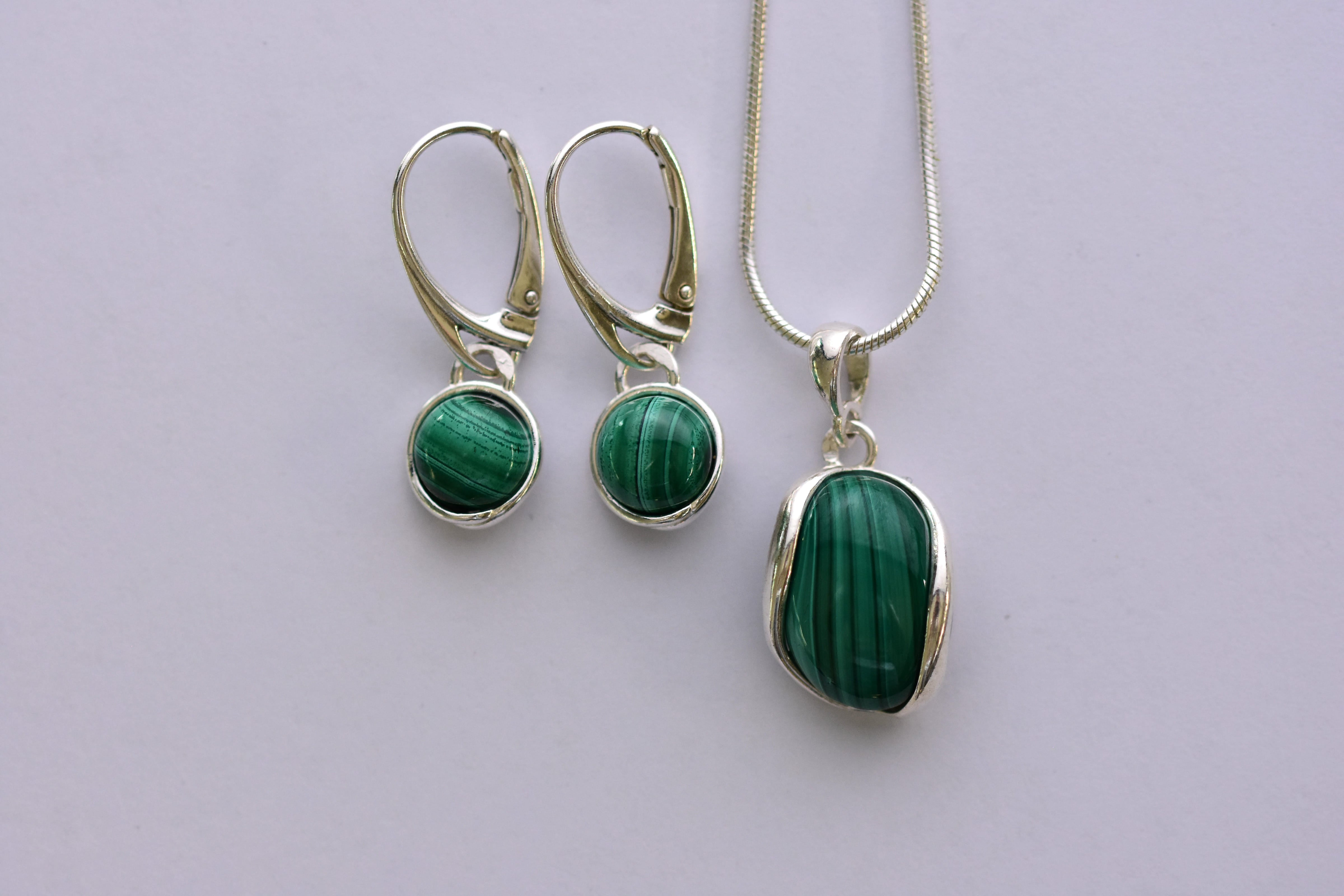 Malachit köves ékszer szett ezüst foglalatban