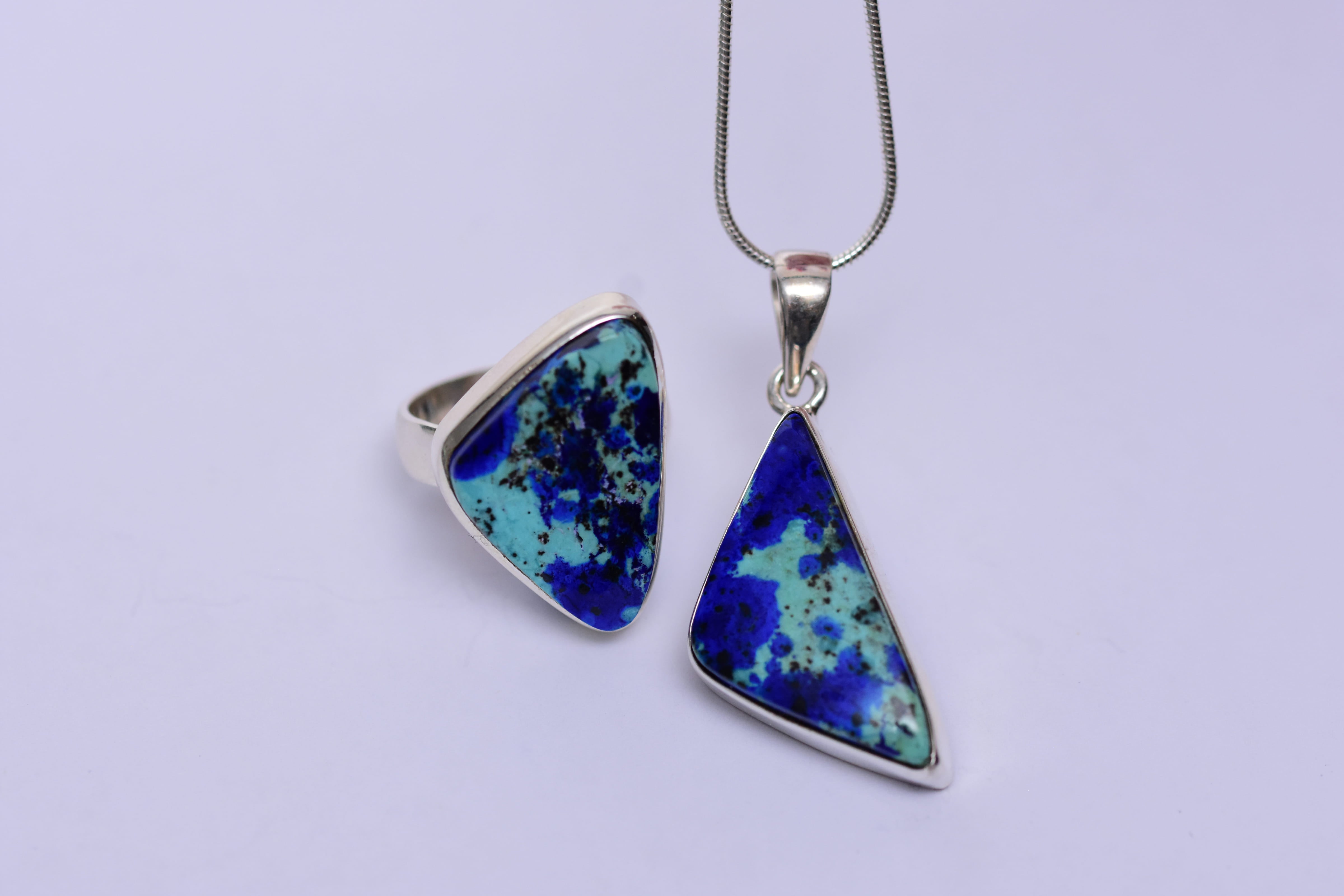 Bluebird azurit köves ékszer szett ezüst foglalatban