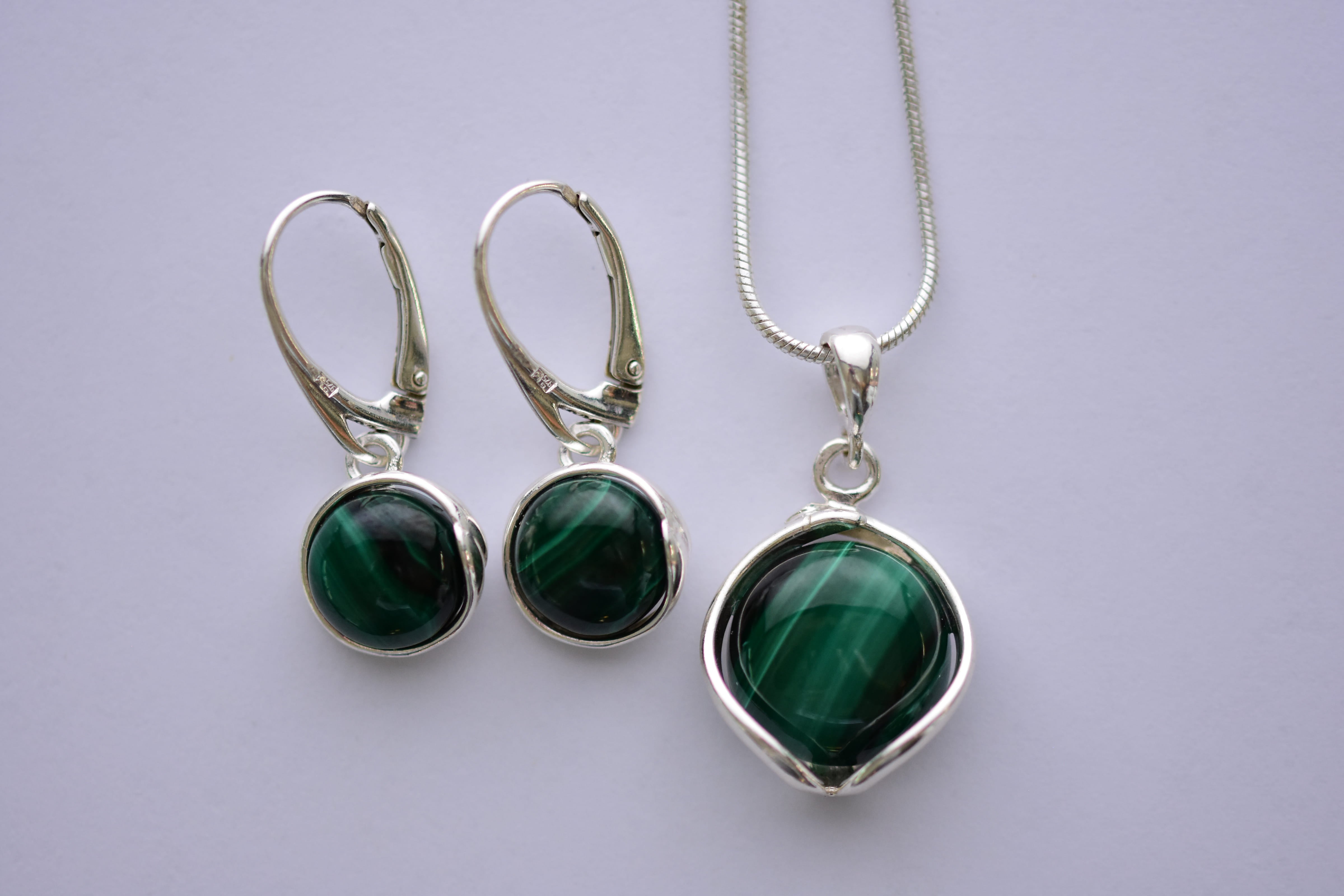 Malachit köves ékszer szett ezüst foglalatban