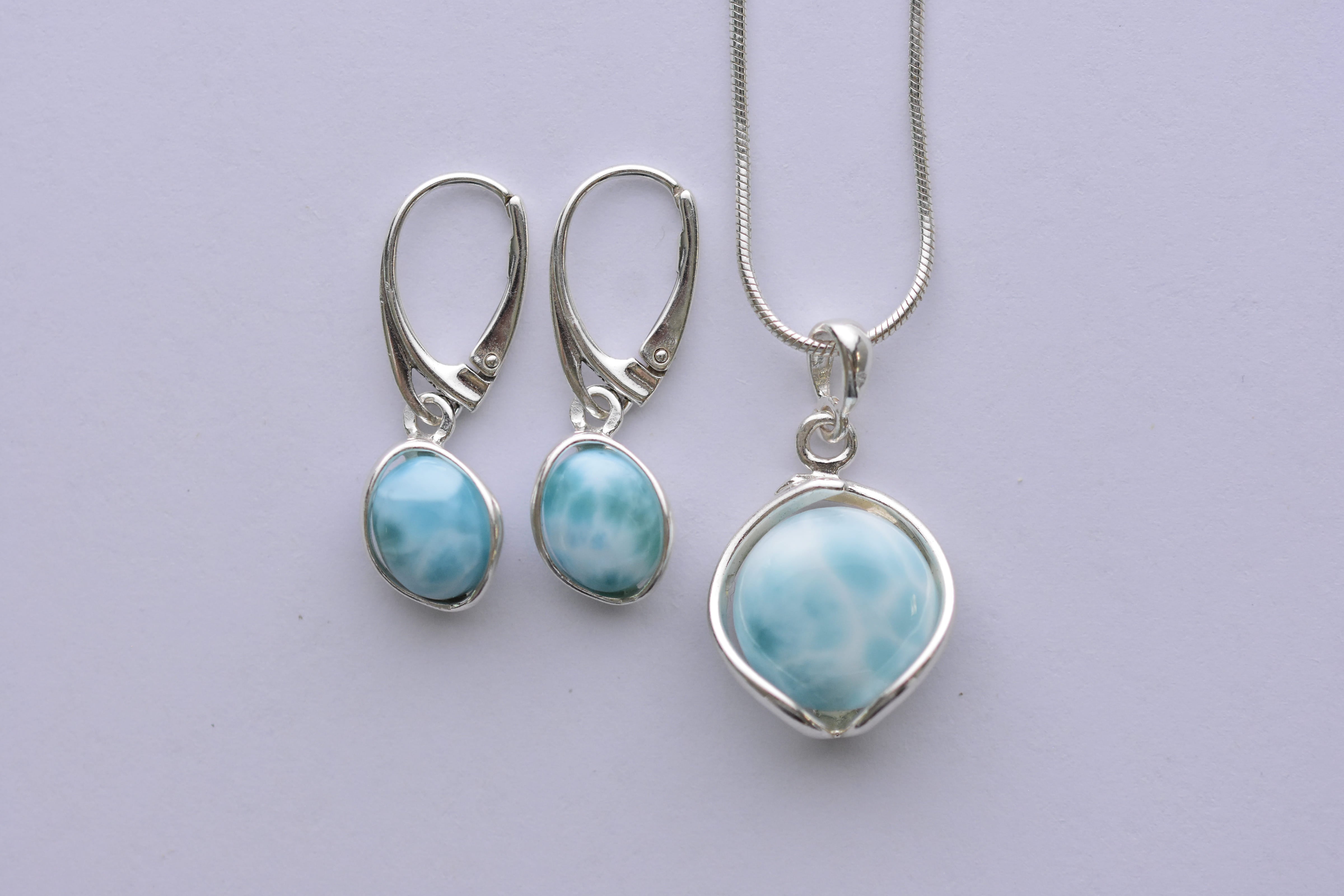 Larimar köves ékszer szett ezüst foglalatban