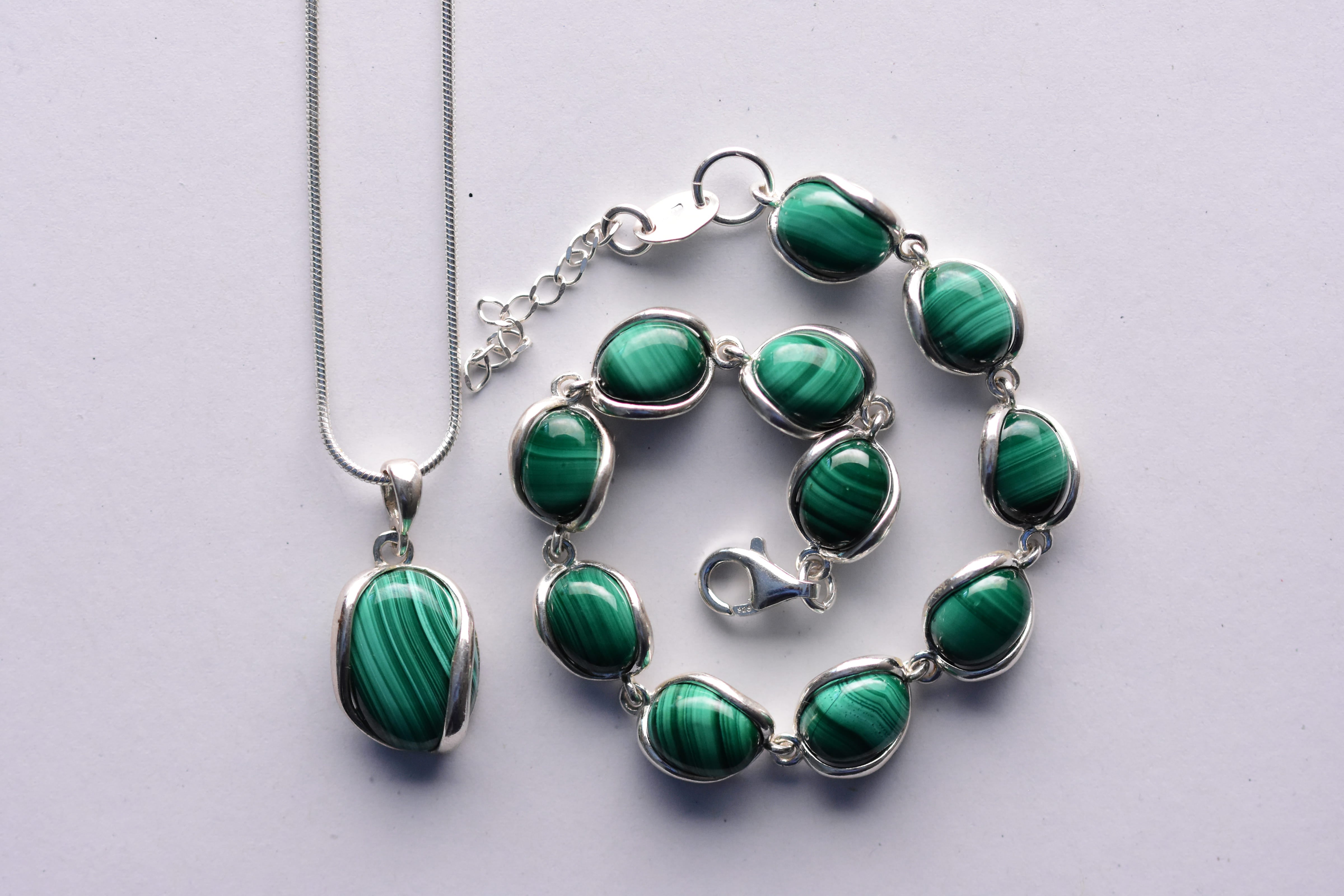 Malachit ékszer szett ezüst foglalatban