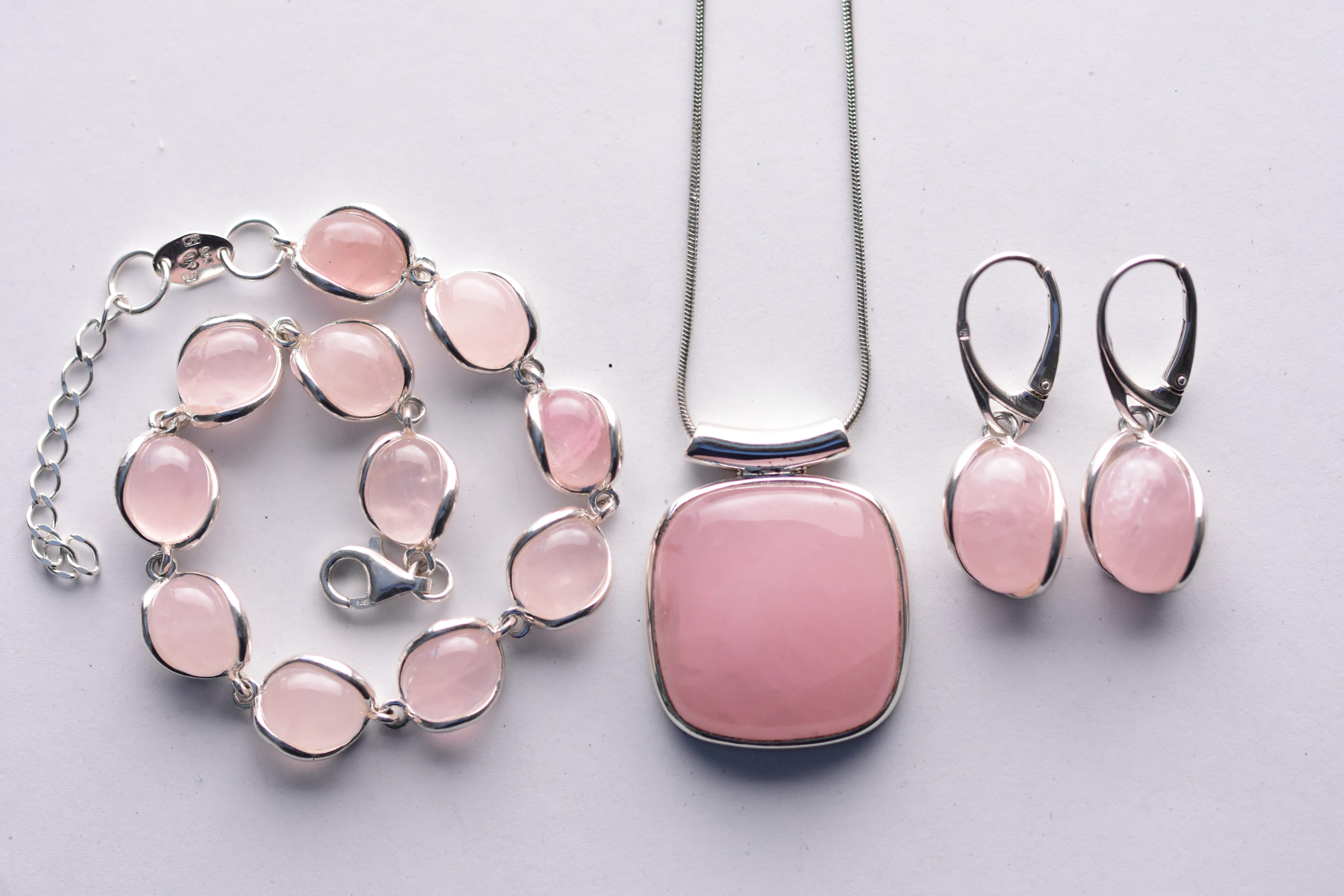 Rózsakvarc ékszer szett ezüst foglalatban