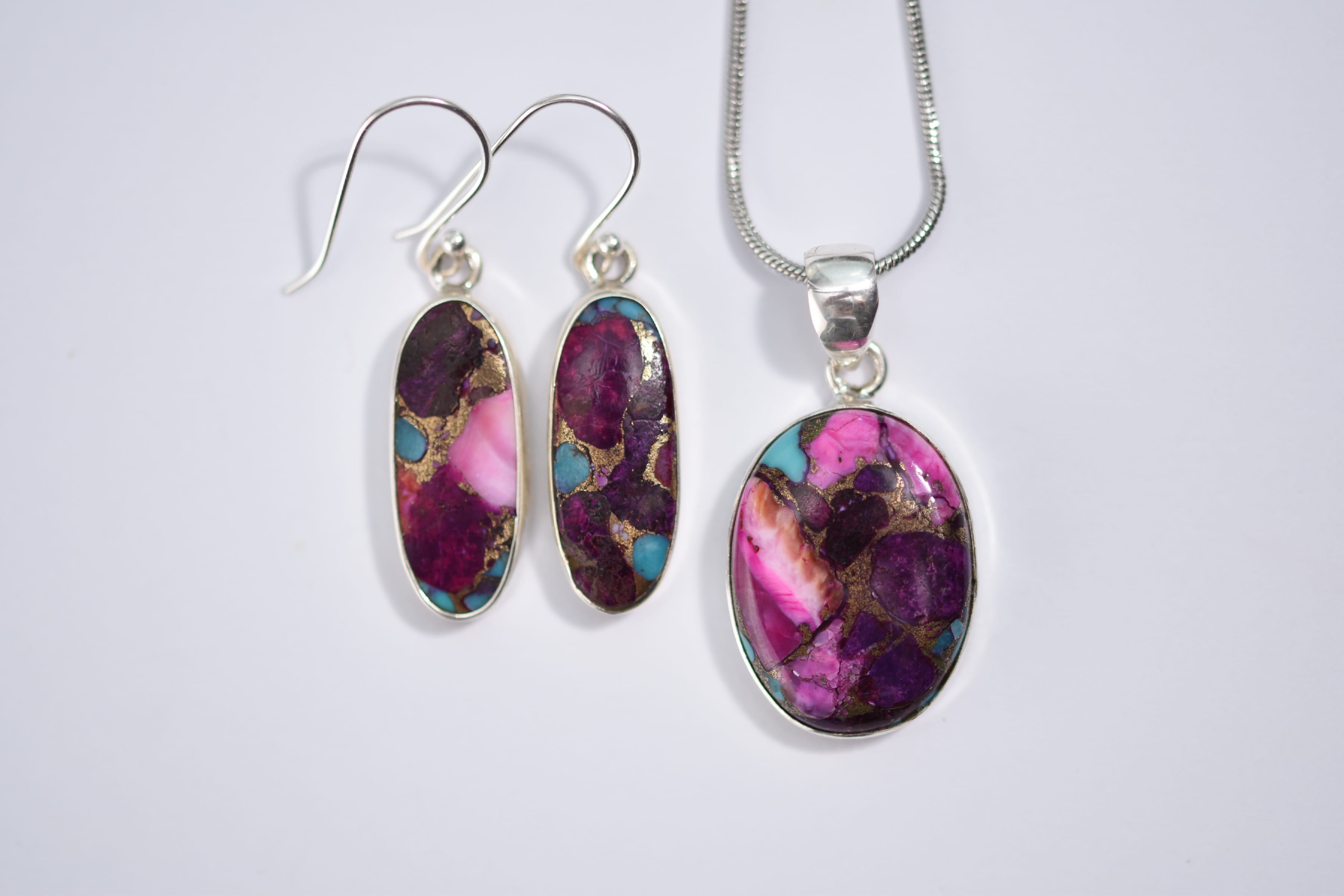 Pink osztriga türkiz köves ékszer szett ezüst foglalatban