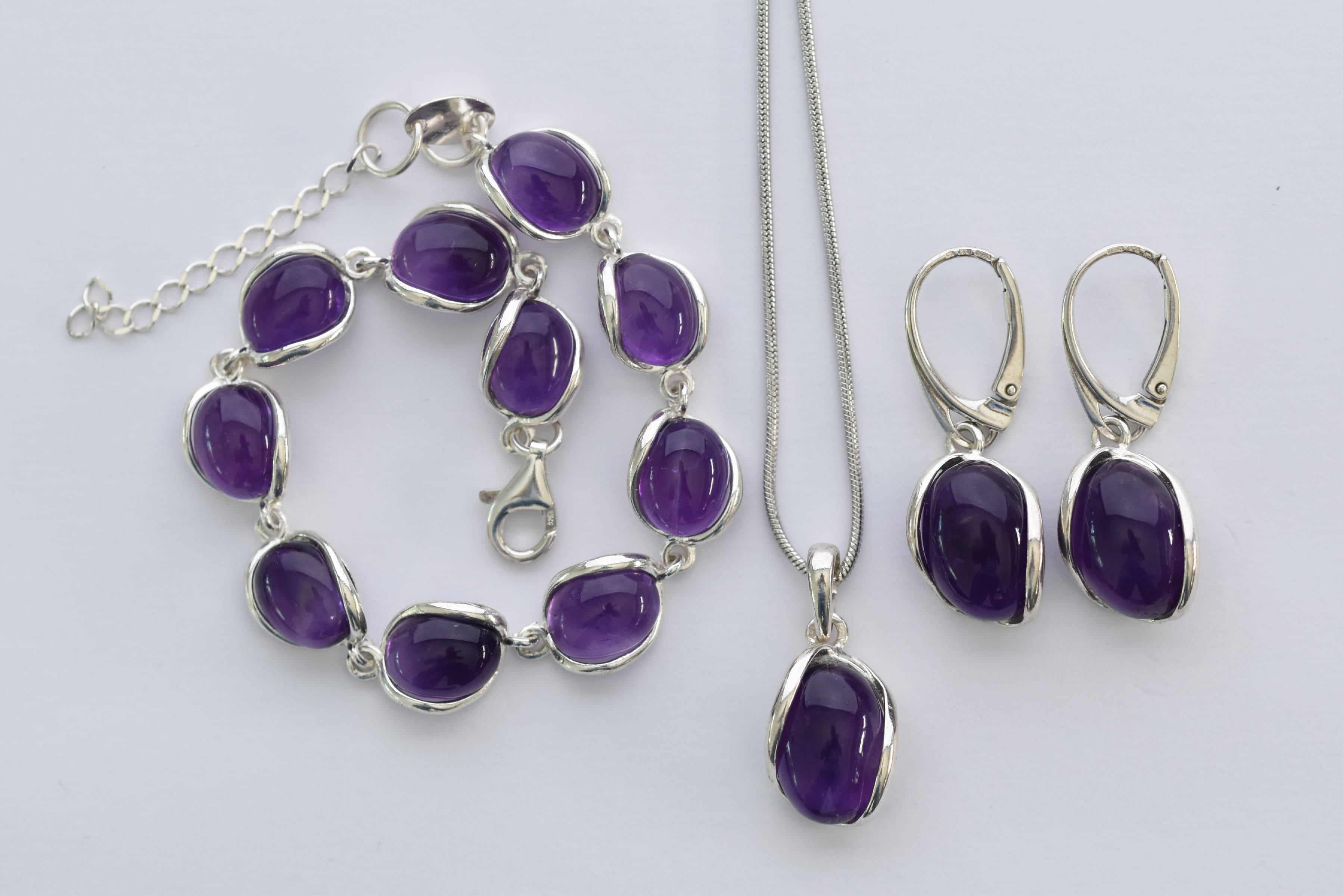 Ametiszt köves ékszer szett ezüst foglalatban