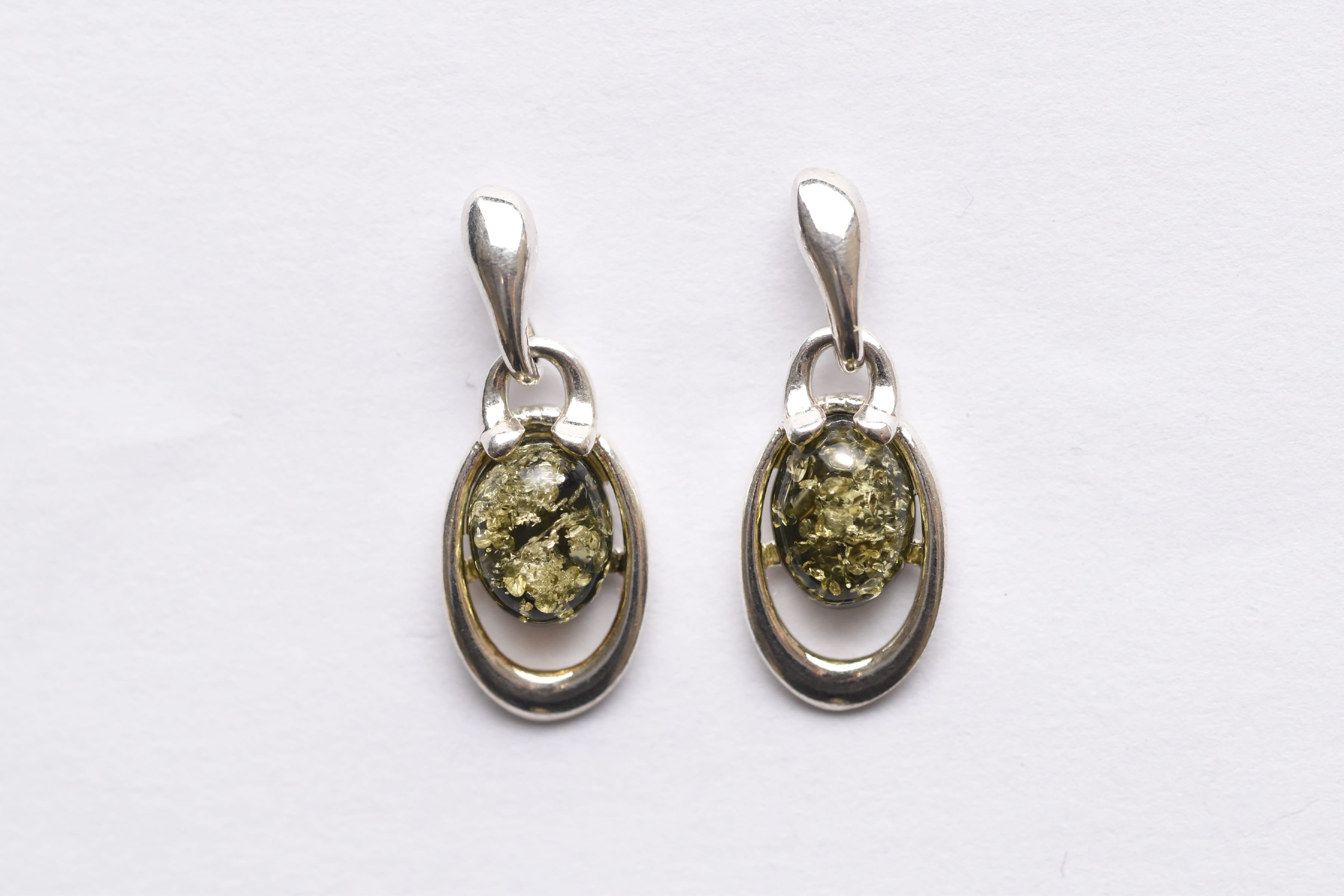 Lengyel borostyán fülbevaló ezüst foglalatban