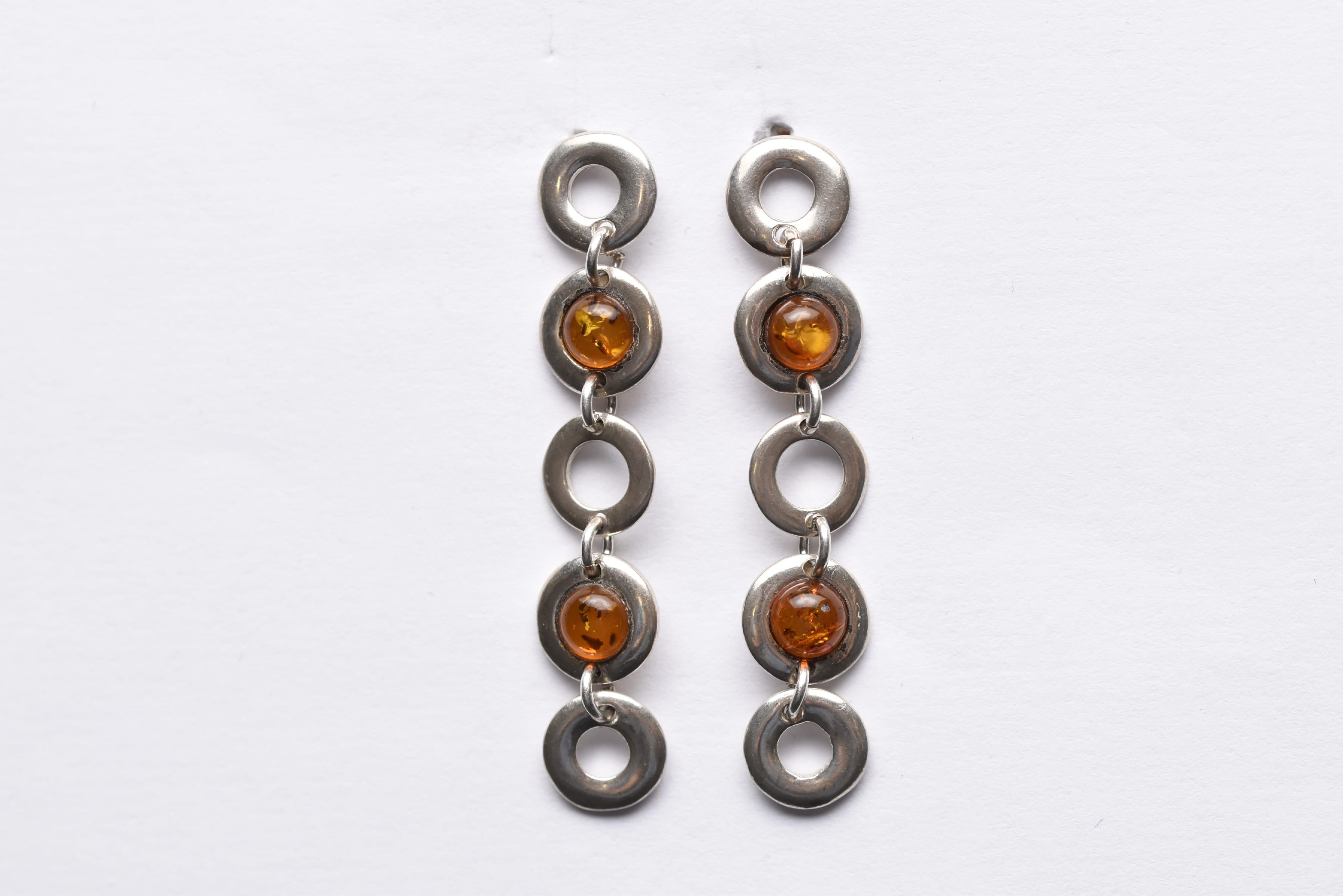 Lengyel borostyán fülbevaló ezüst foglalatban