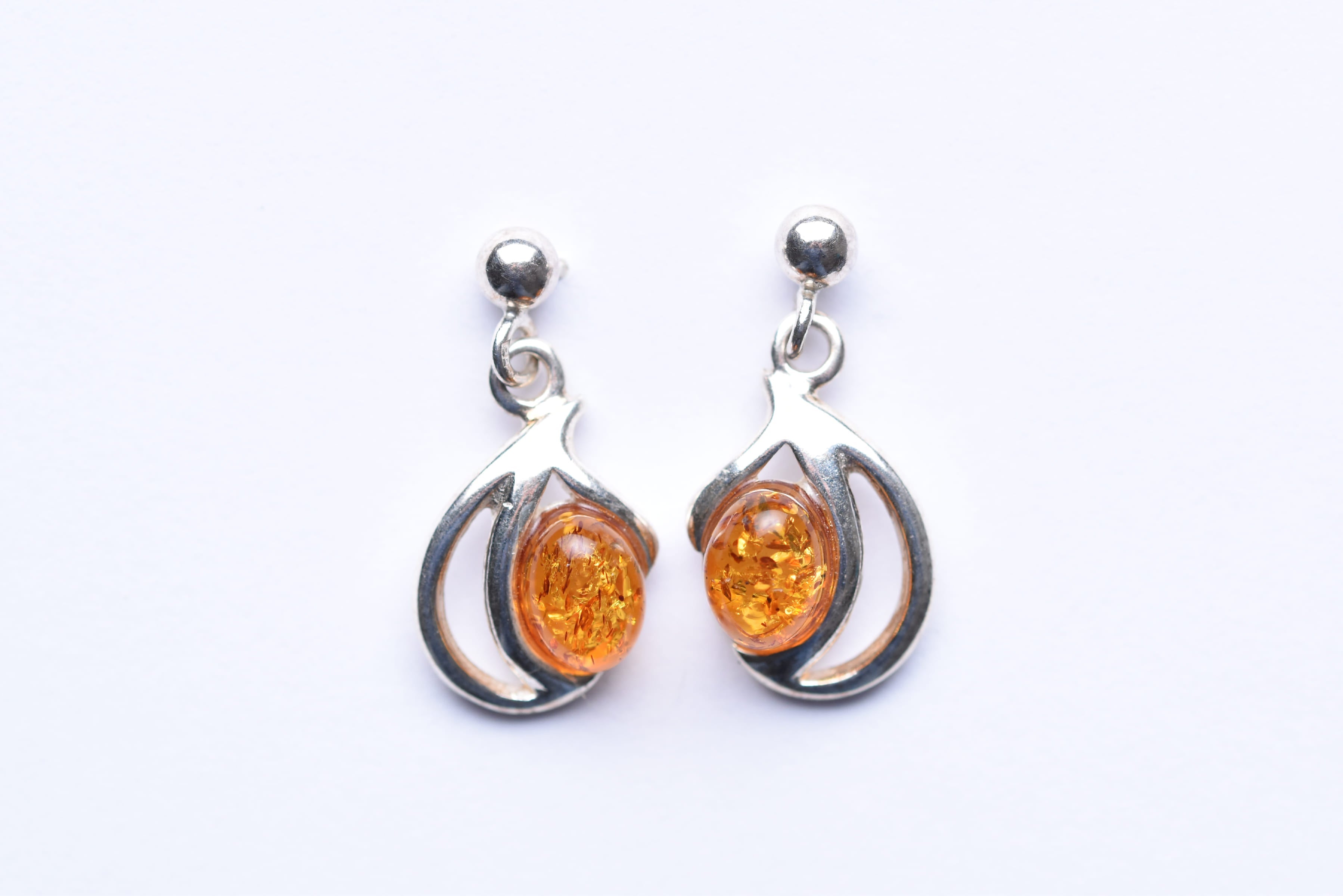 Lengyel borostyán fülbevaló ezüst foglalatban