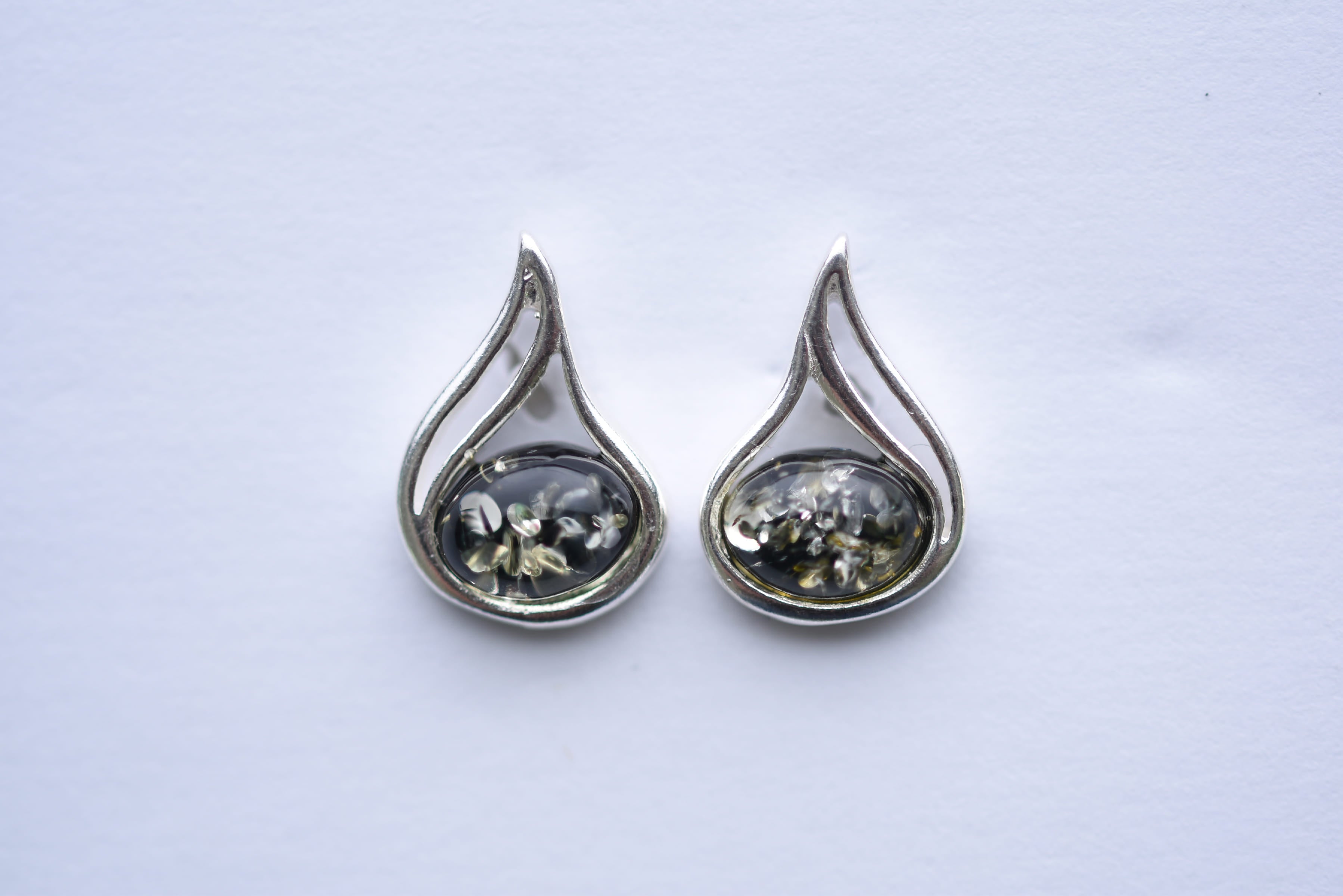 Lengyel borostyán fülbevaló ezüst foglalatban