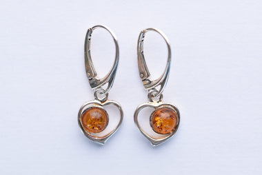Lengyel borostyán köves fülbevaló ezüst foglalatban
