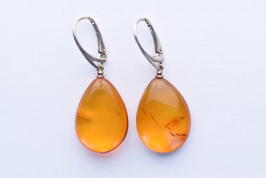 Lengyel borostyán köves fülbevaló ezüsttel kombinálva