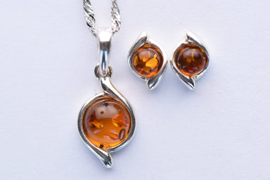 Lengyel borostyán köves ékszer szett ezüst foglalatban