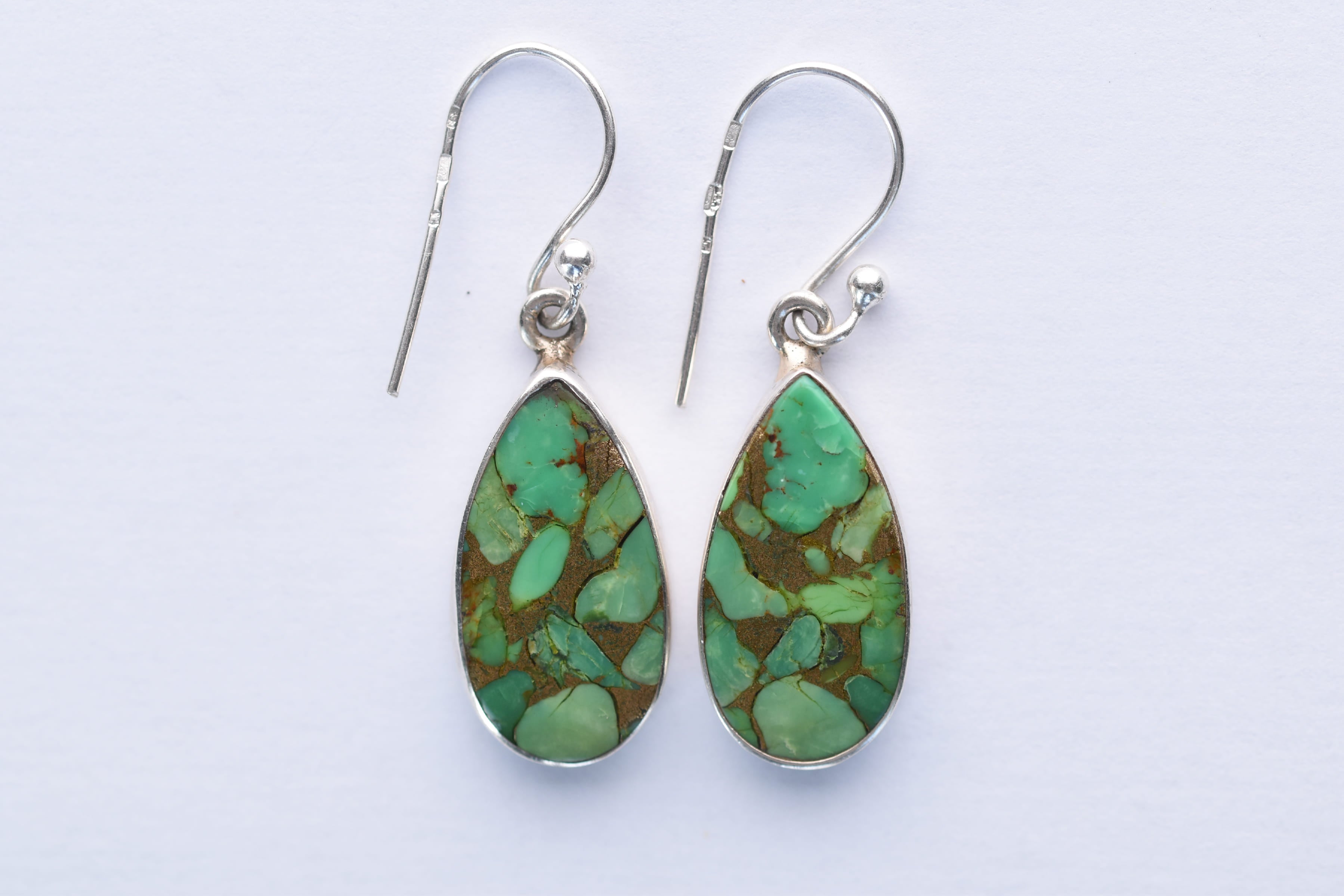 Zöld réz türkiz köves fülbevaló ezüst foglalatban