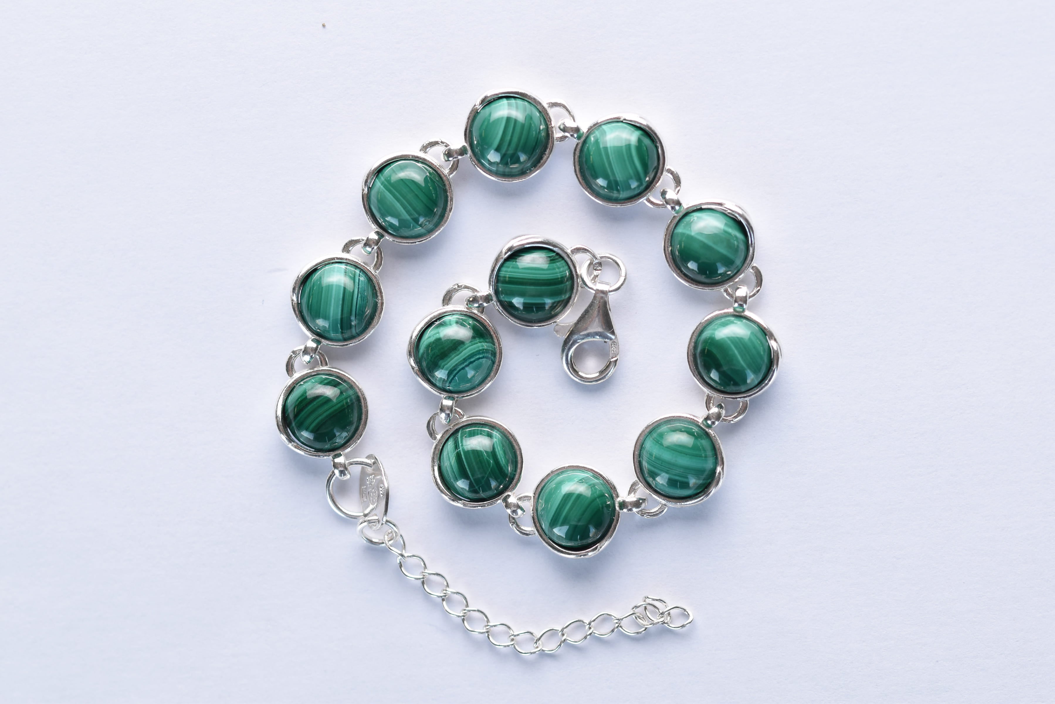 Malachit köves karkötő ezüst foglaltban