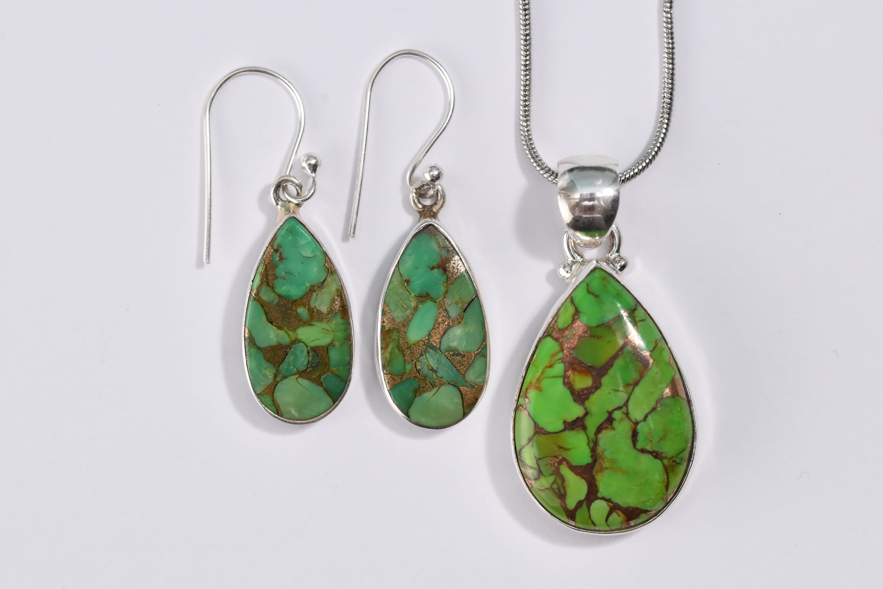 Zöld réz türkiz köves ékszer szett ezüst foglalatban