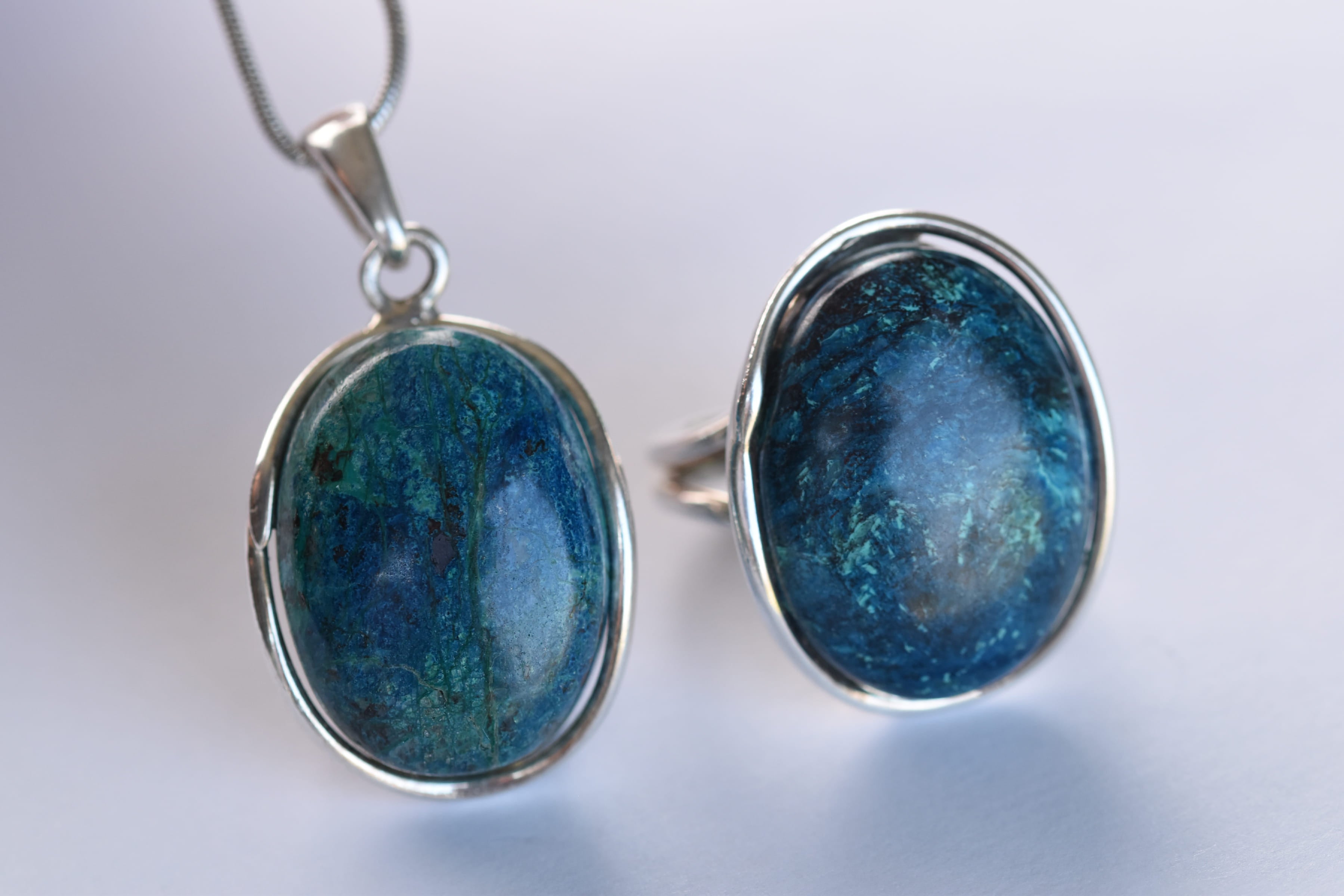 Krizokolla köves ékszer szett ezüst foglaltban