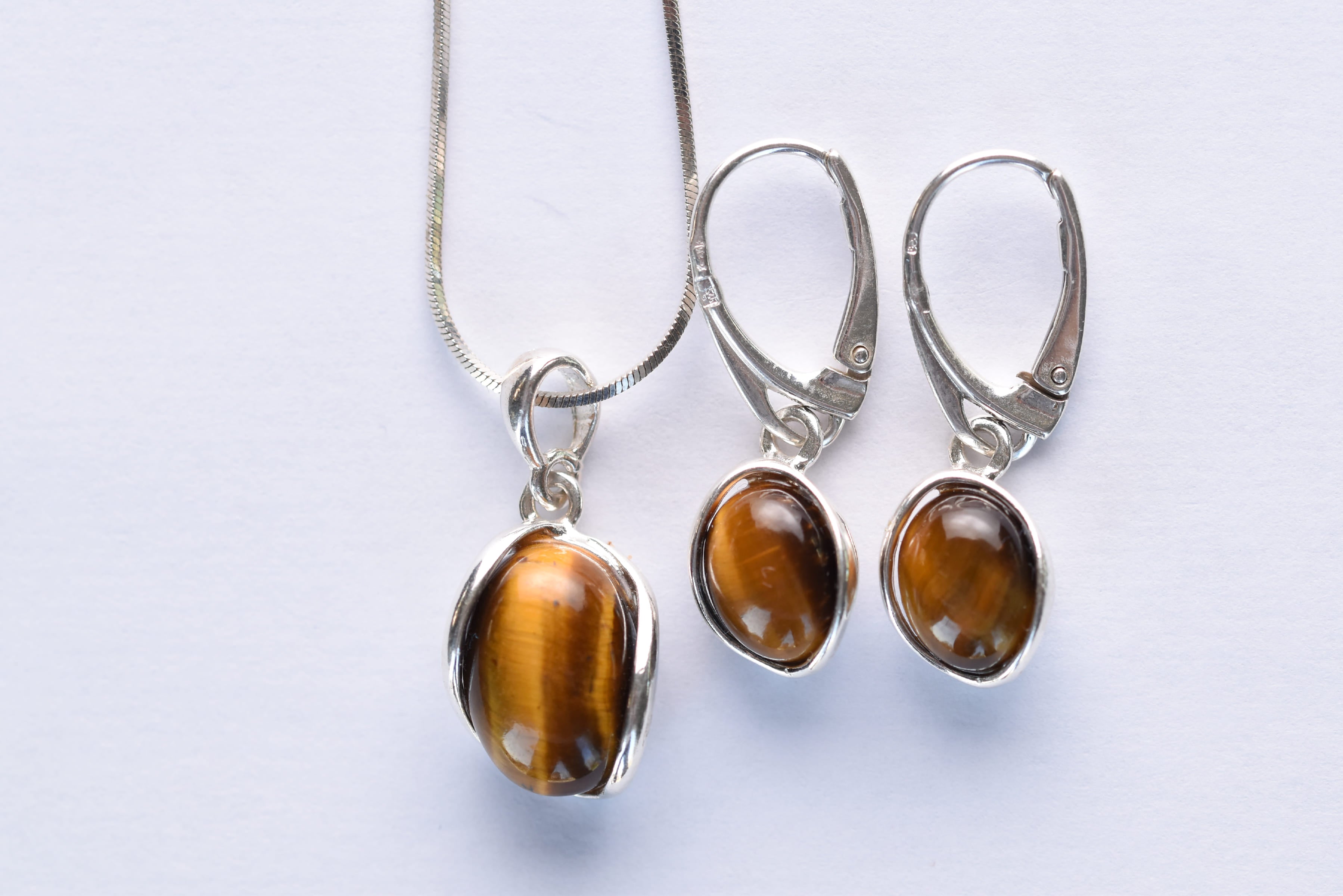 Tigrisszem köves ékszer szett ezüst foglaltban