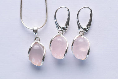 Rózsakvarc köves ékszer szett ezüst foglaltban
