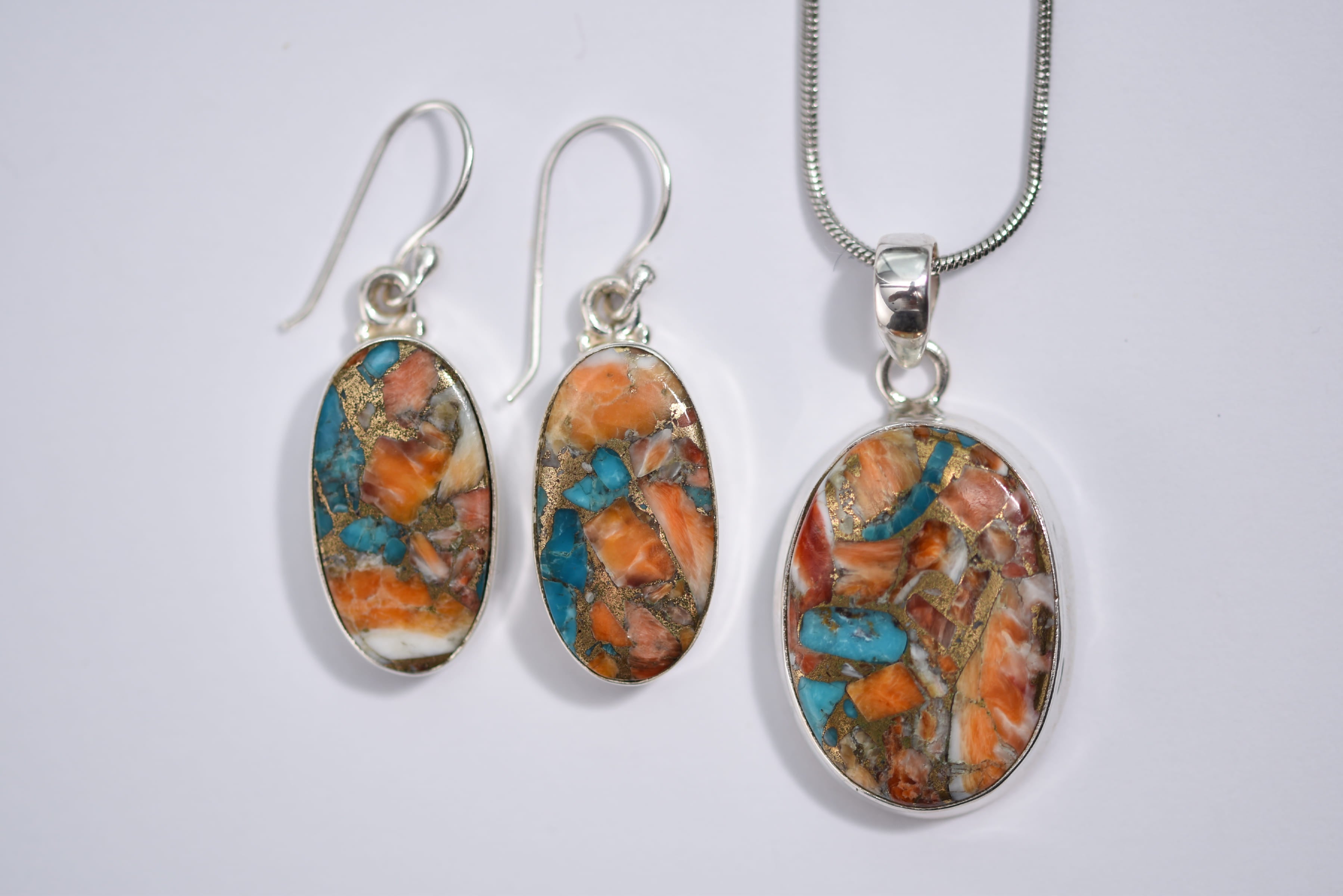 Osztriga türkiz köves ékszer szett ezüst foglalatban