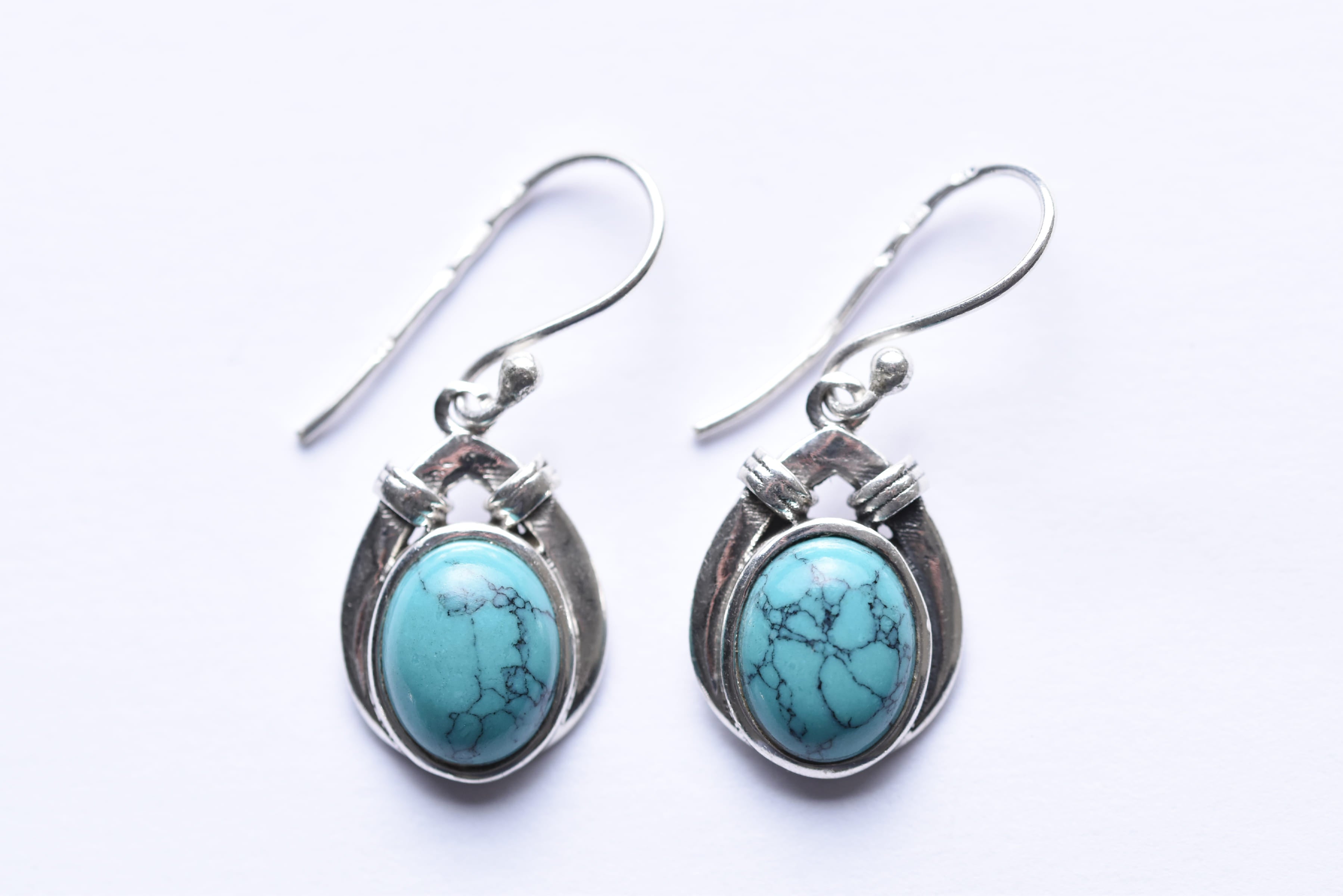 Türkiz köves fülbevaló ezüst foglalatban