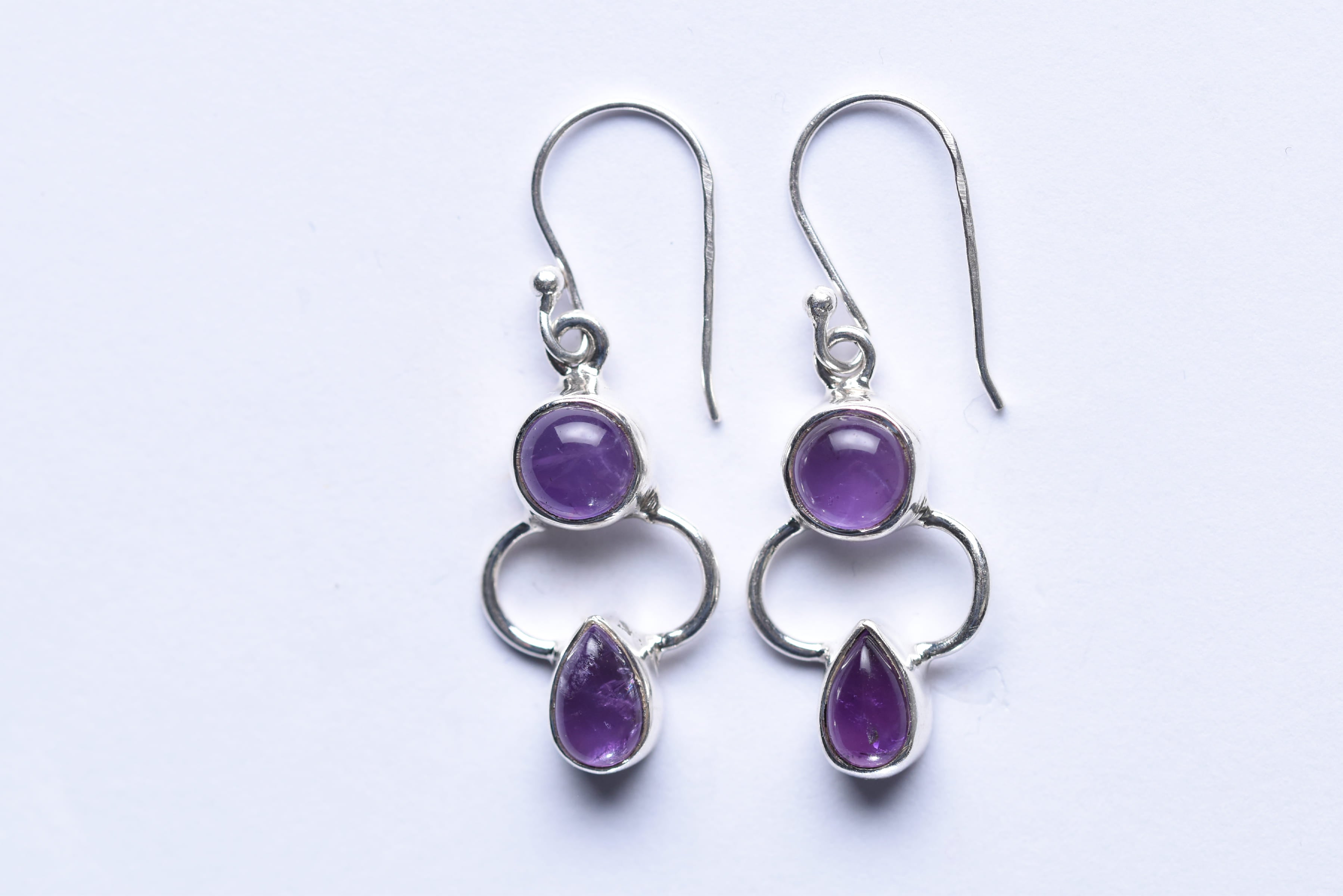 Ametiszt köves fülbevaló ezüst foglalatban