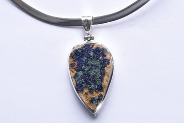 Azurit-malachit medál ezüst foglalatban
