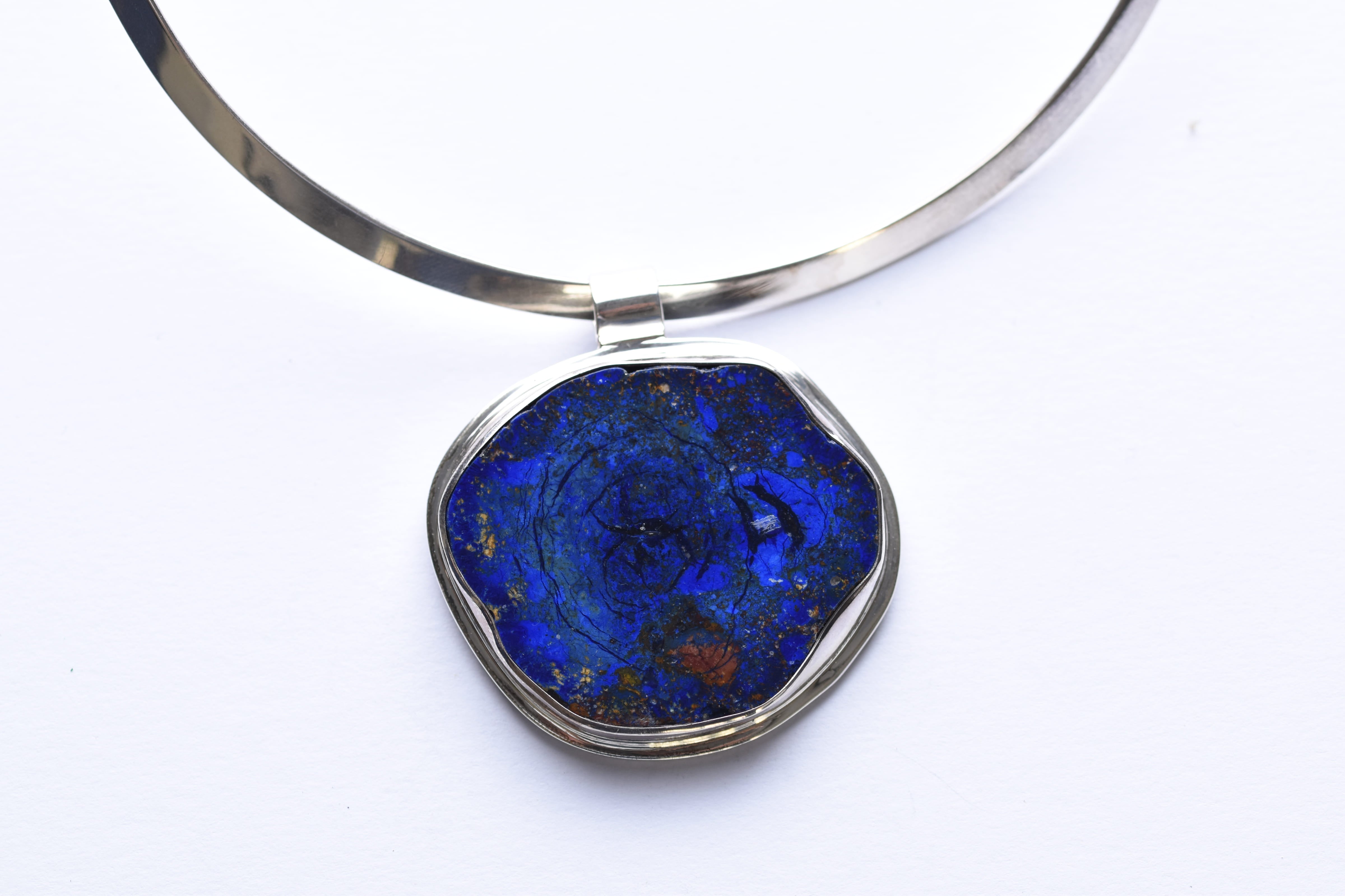 Azurit-malachit medál ezüst foglalatban