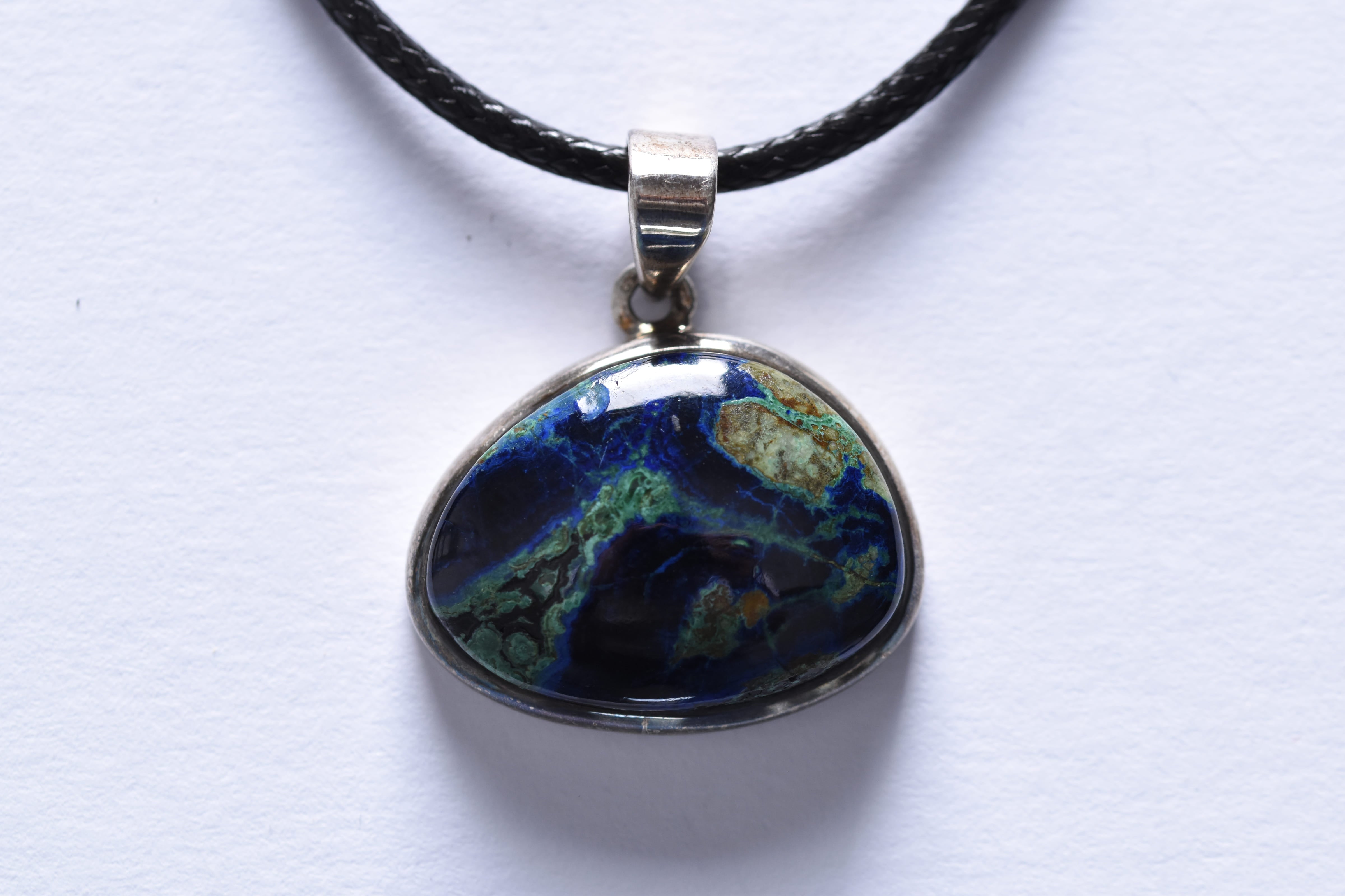 Azurit-malachit medál ezüst foglalatban