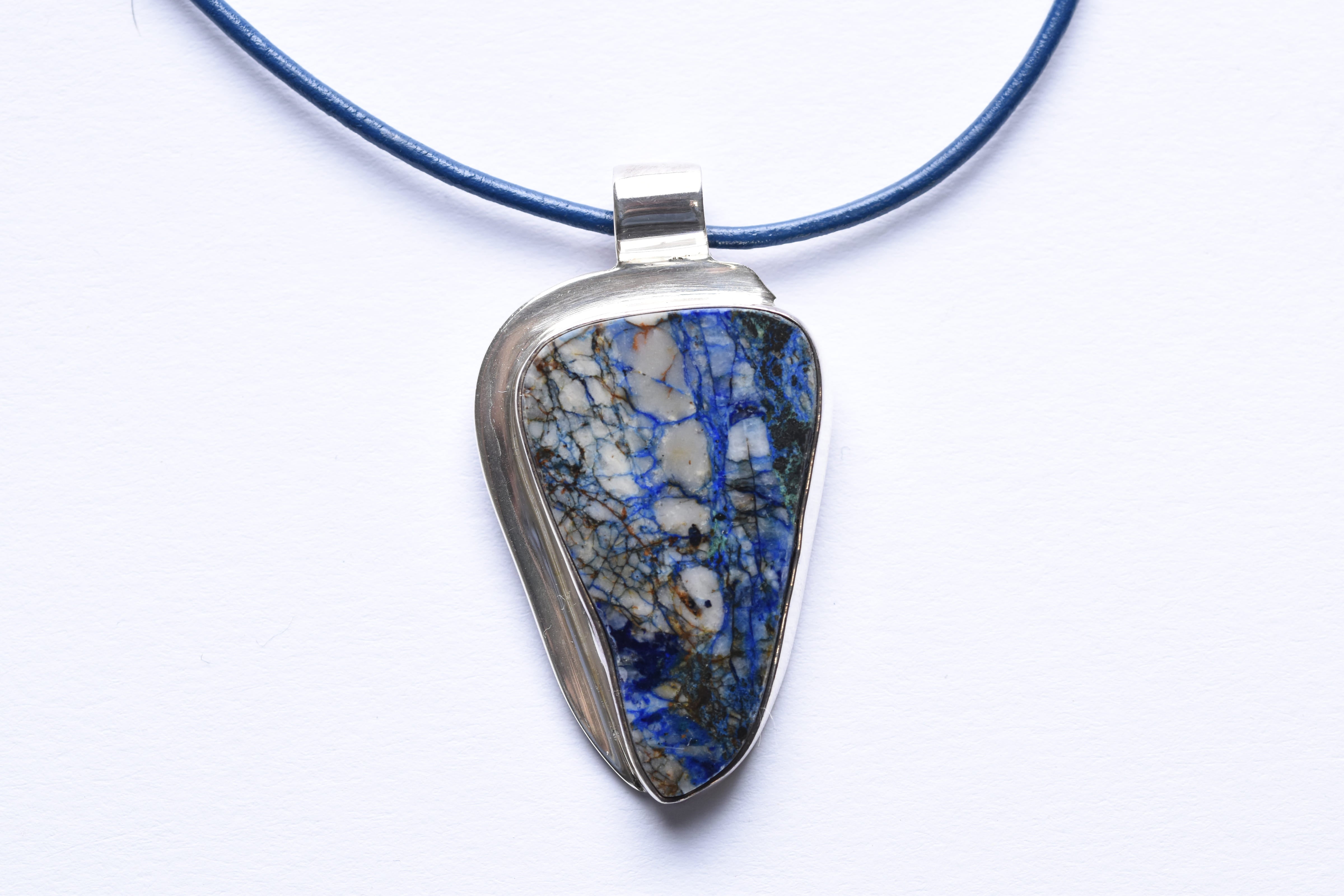 Azurit-malachit medál ezüst foglalatban